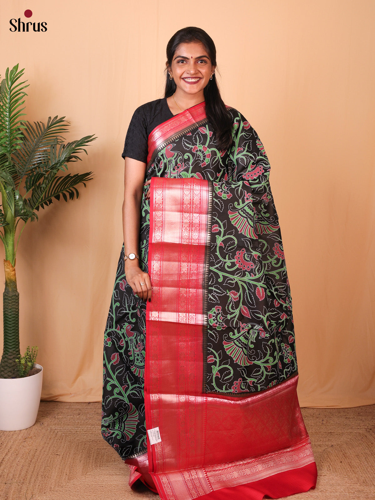 Designer Black & Red - Tussar Saree