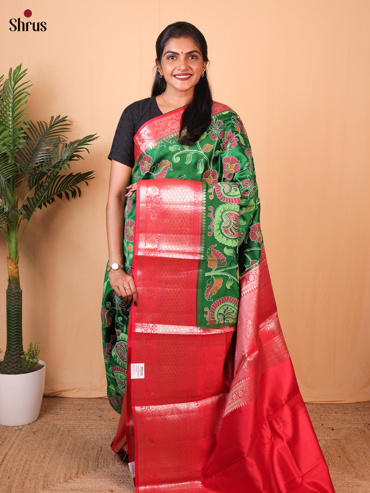 Green & Red - Tussar Saree in red palu