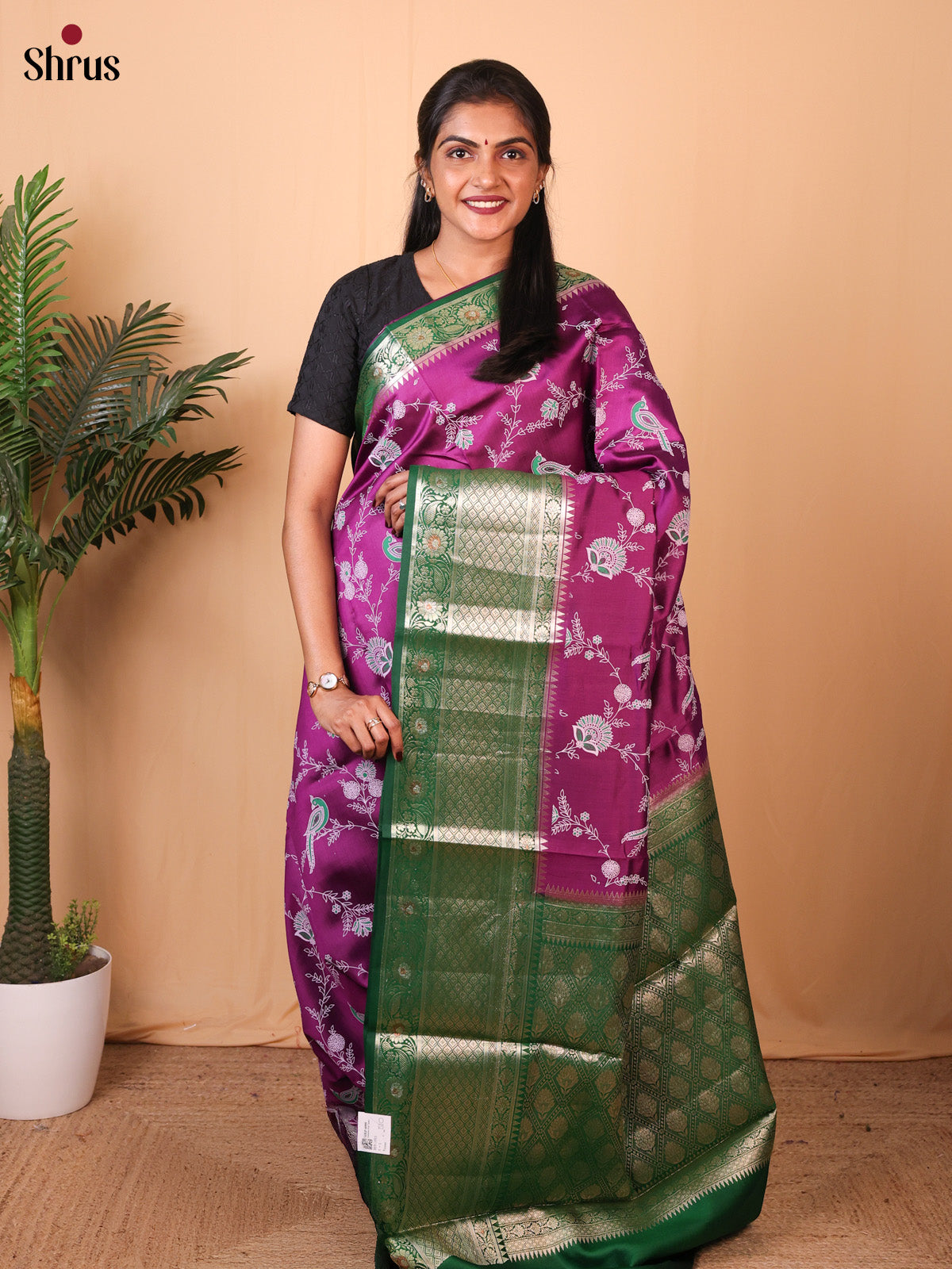 Majenta & Green - Tussar Saree - Shop on ShrusEternity.com