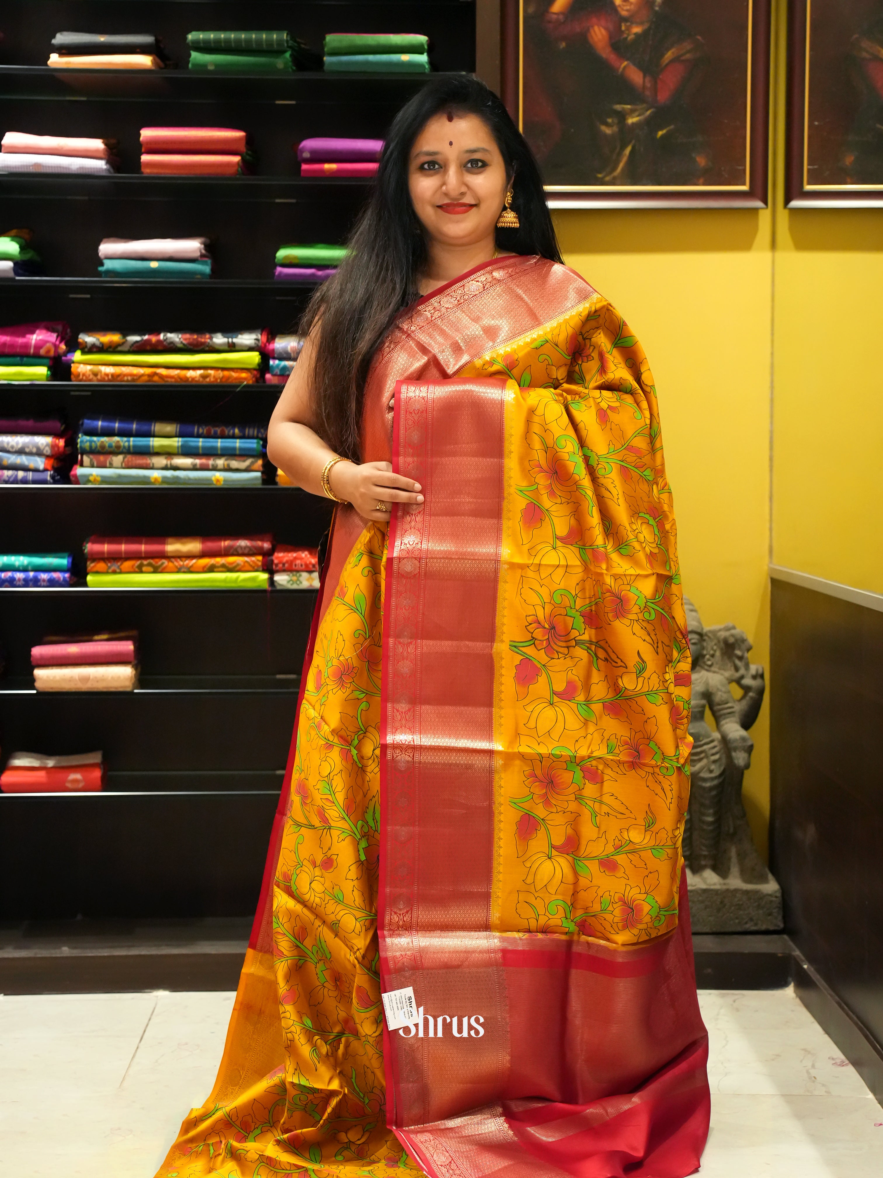 Mustard & Red - Tussar Saree - Shop on ShrusEternity.com