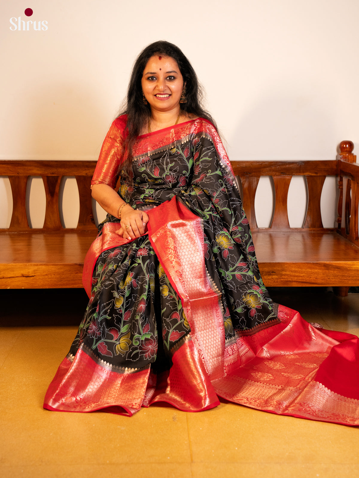 Black & Red - Tussar Saree - Shop on Shrus.com