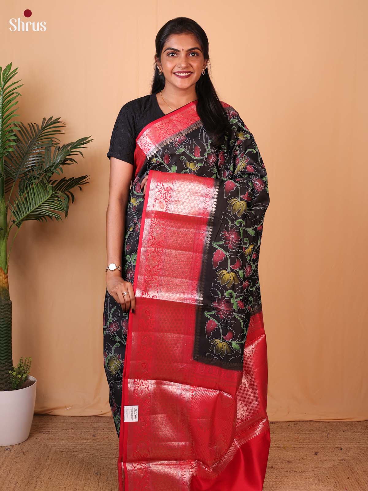 Black & Red - Tussar Saree - Shop on ShrusEternity.com