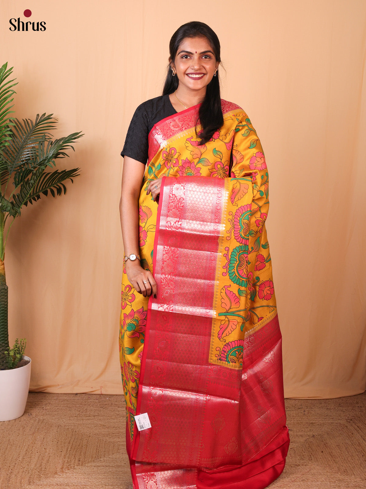 Yellow & Red - Tussar Saree with big border