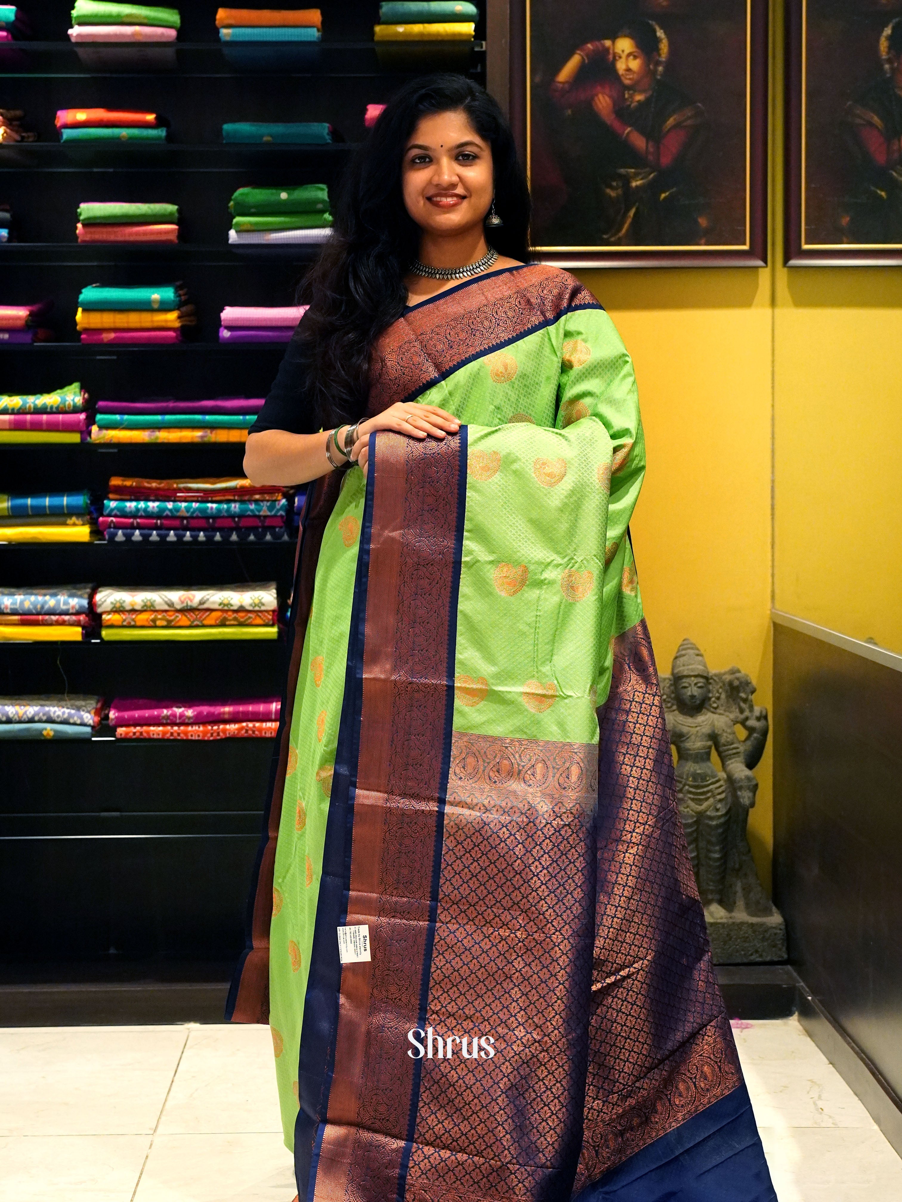 Green & Blue - Semi Kanchipuram Saree - Shop on ShrusEternity.com