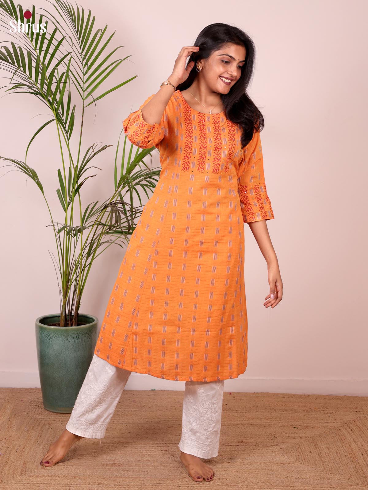Orange - Readymade Kurti - Shop on ShrusEternity.com
