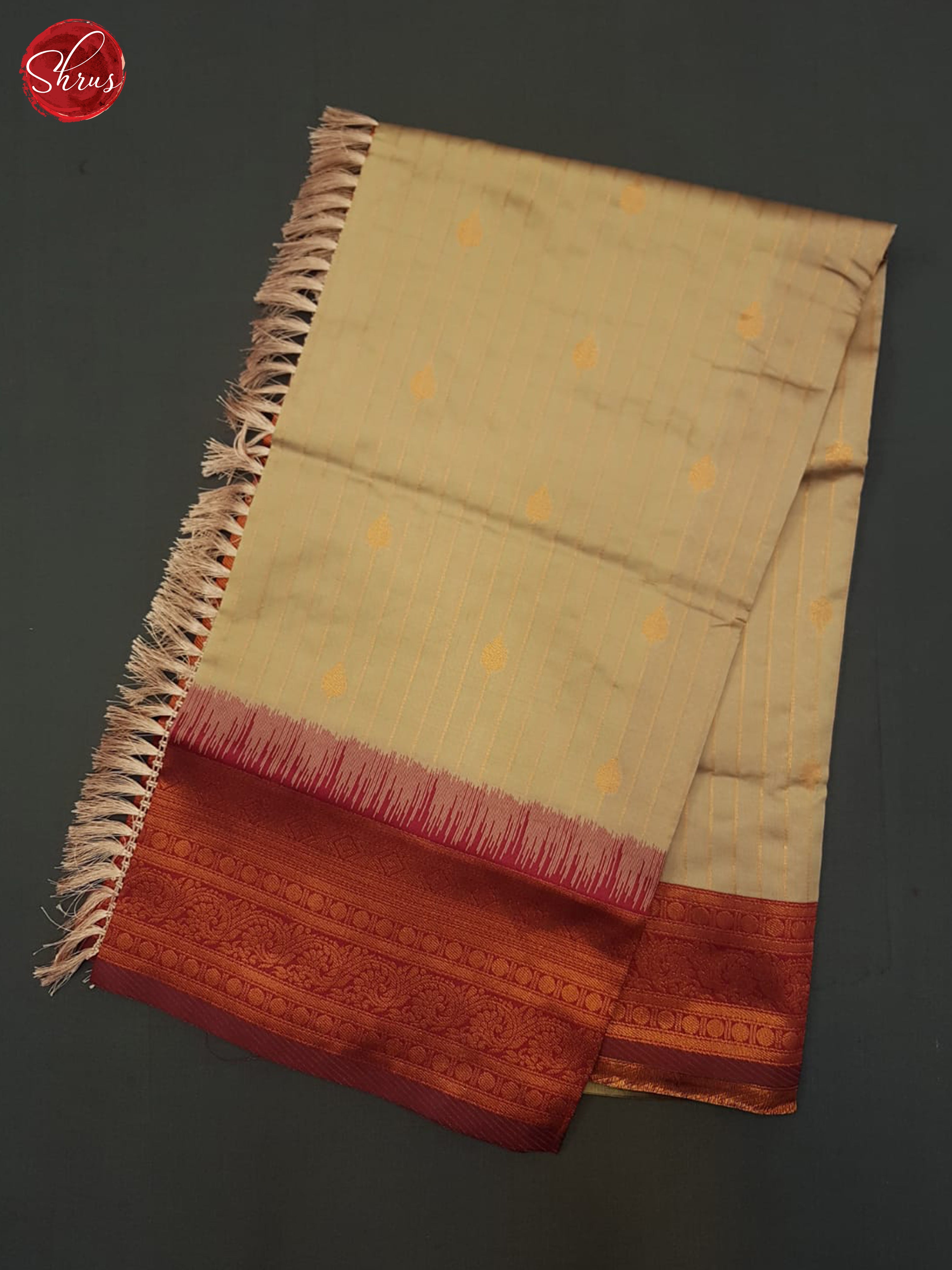 Beige & Arakku Maroon- Semi Kanchipuram Saree - Shop on ShrusEternity.com