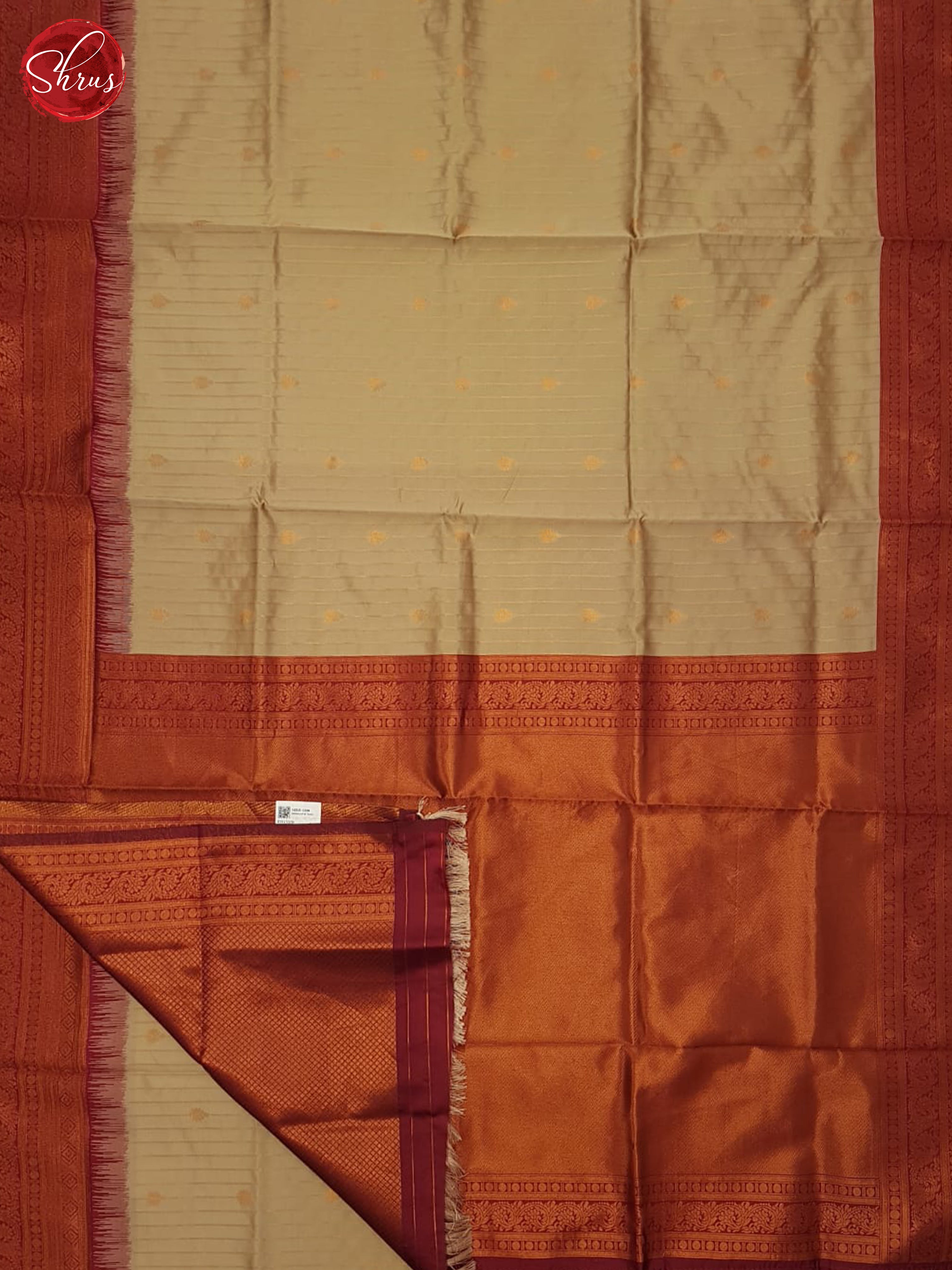 Beige & Arakku Maroon- Semi Kanchipuram Saree - Shop on ShrusEternity.com