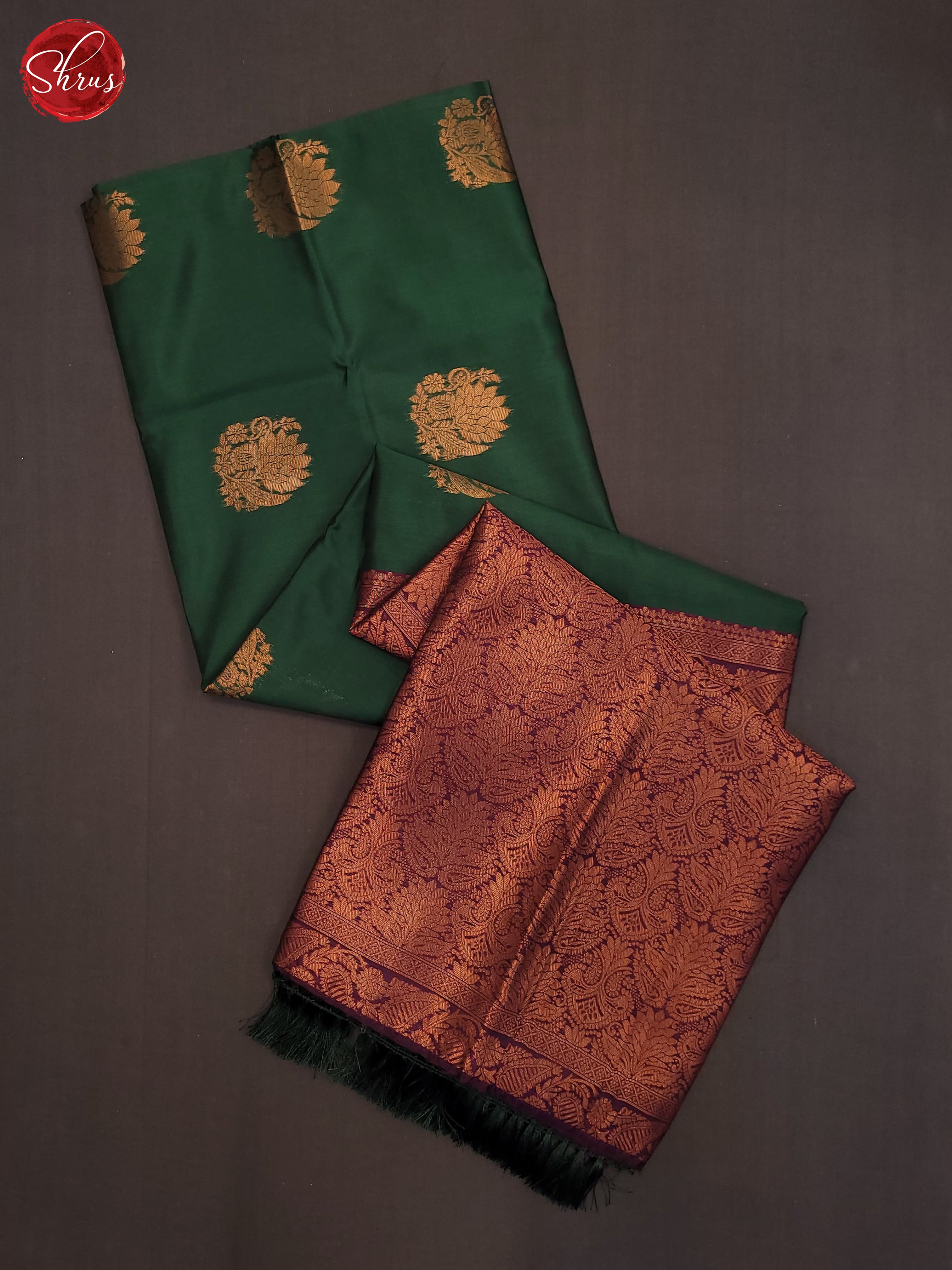 Bottle Green & Wine - Semi Softsilk Saree - Shop on ShrusEternity.com