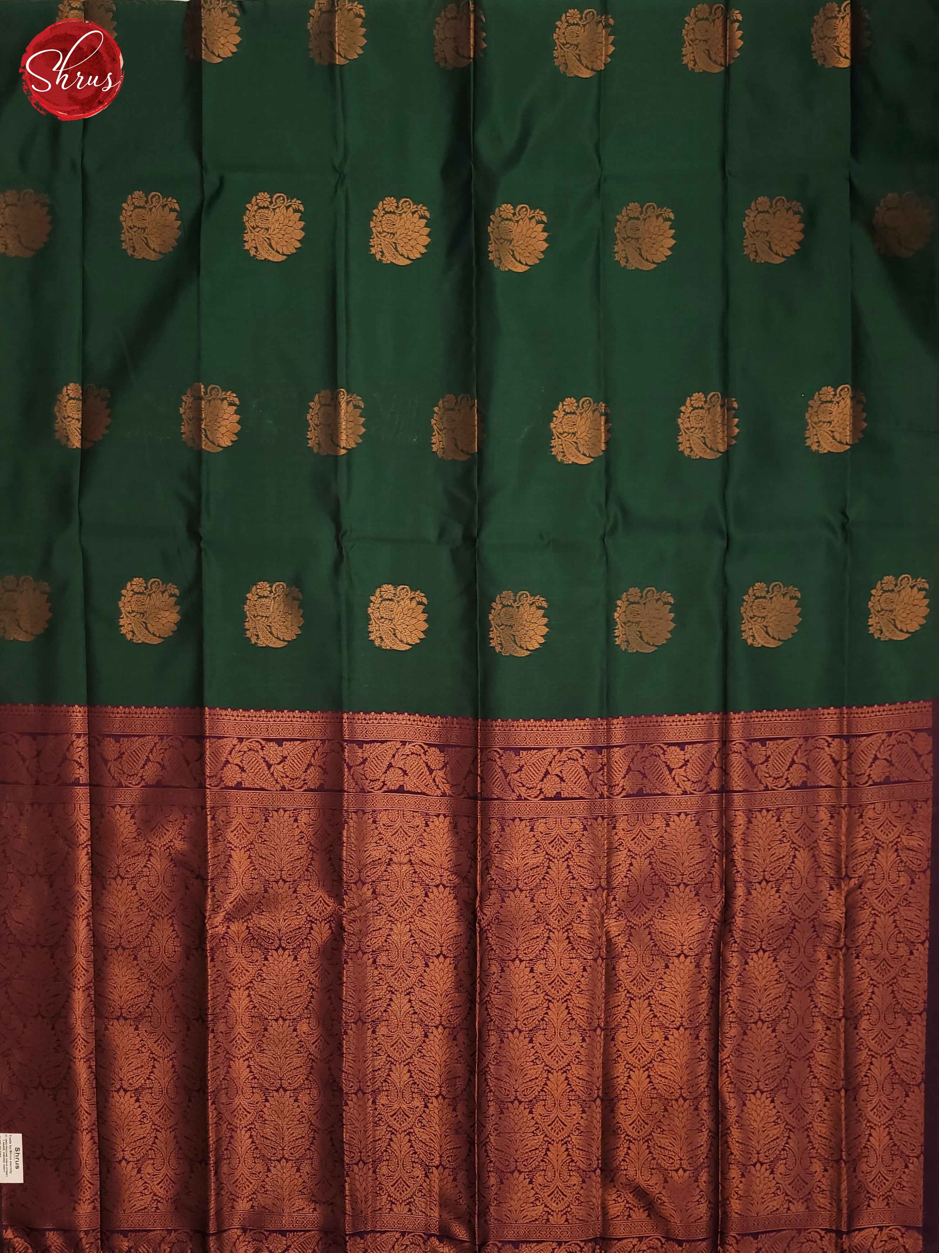 Bottle Green & Wine - Semi Softsilk Saree - Shop on ShrusEternity.com