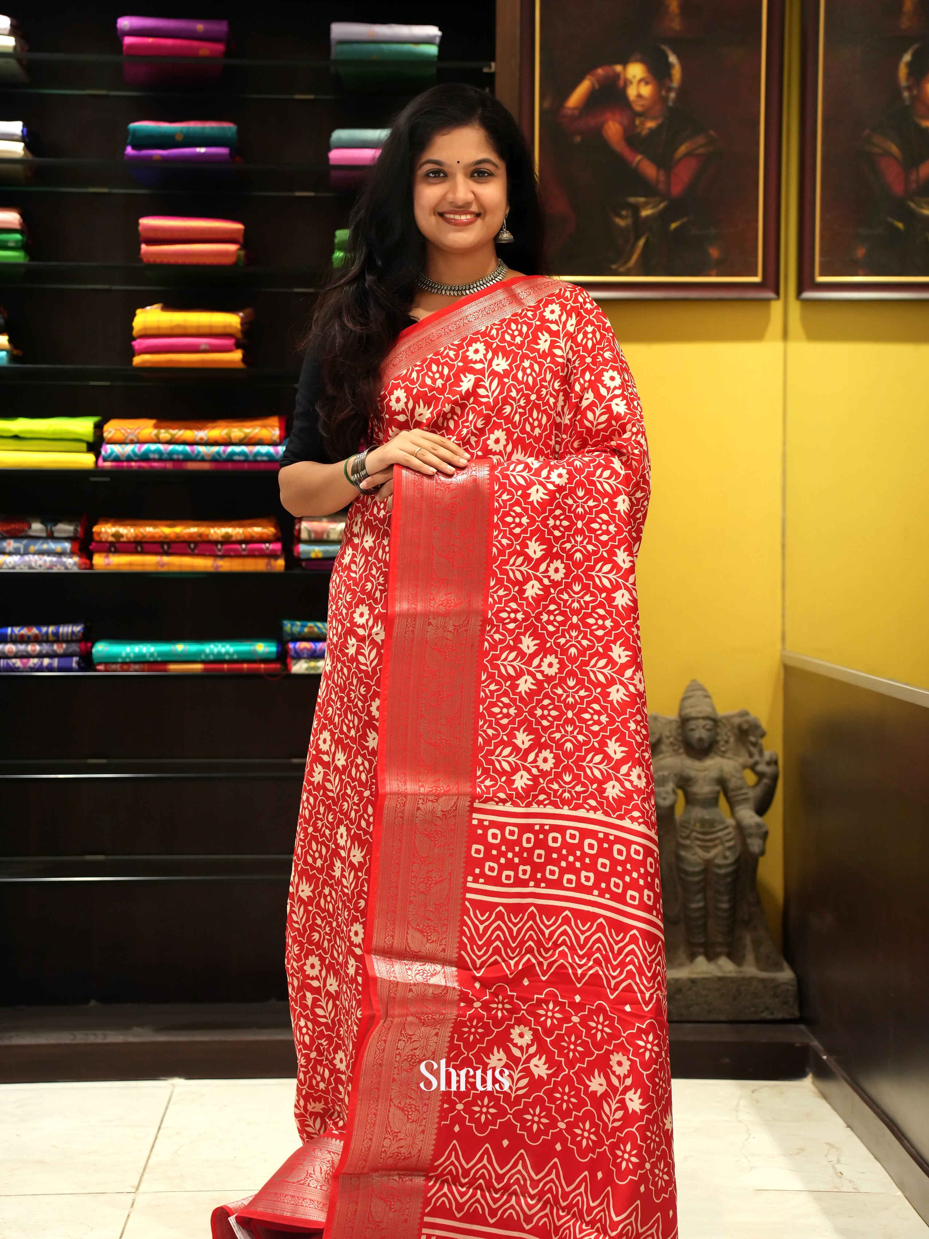 Red(Single Tone)- Semi Crepe Saree - Shop on ShrusEternity.com
