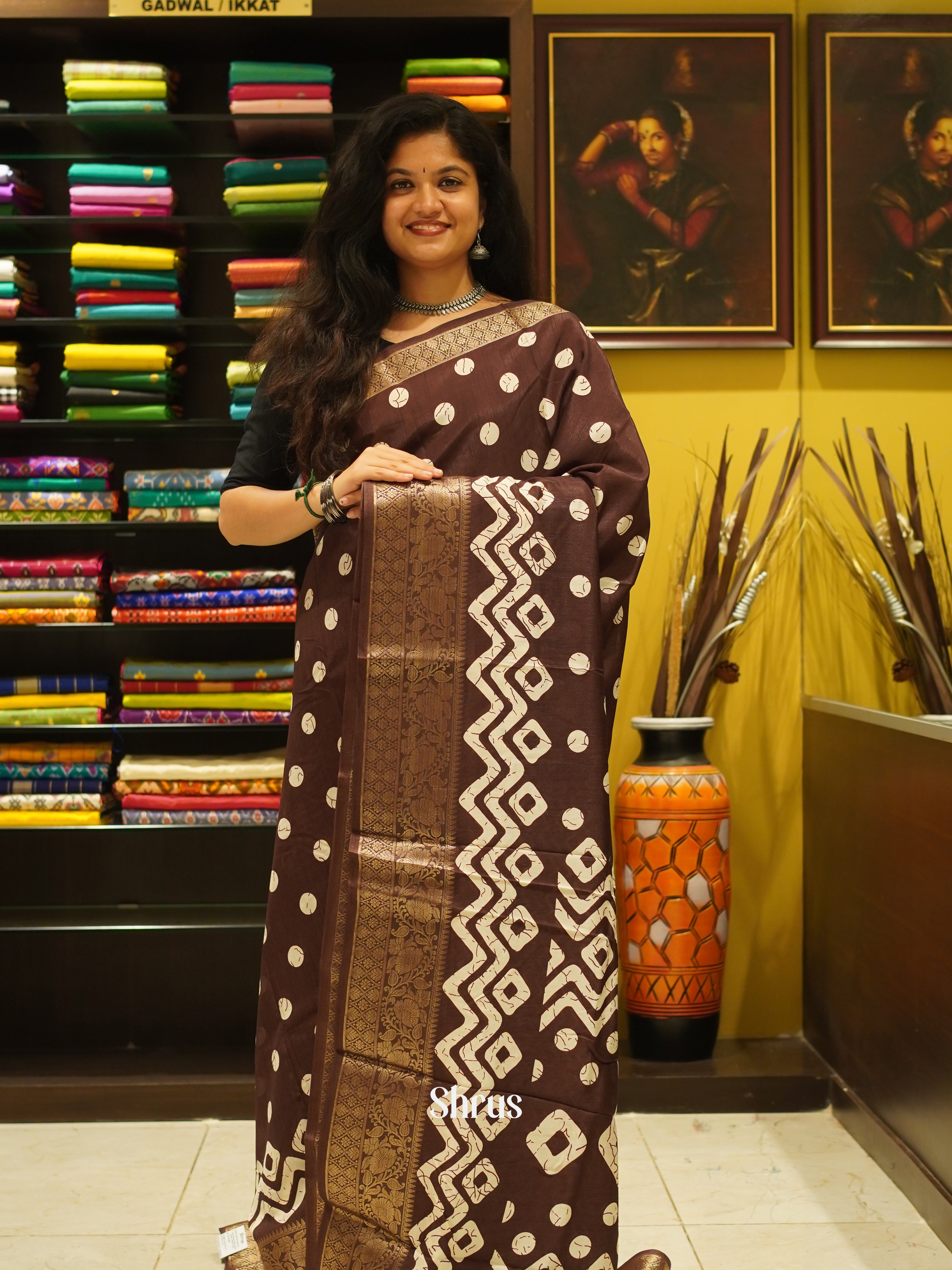 Brown(Single Tone)- Semi crepe Saree - Shop on ShrusEternity.com