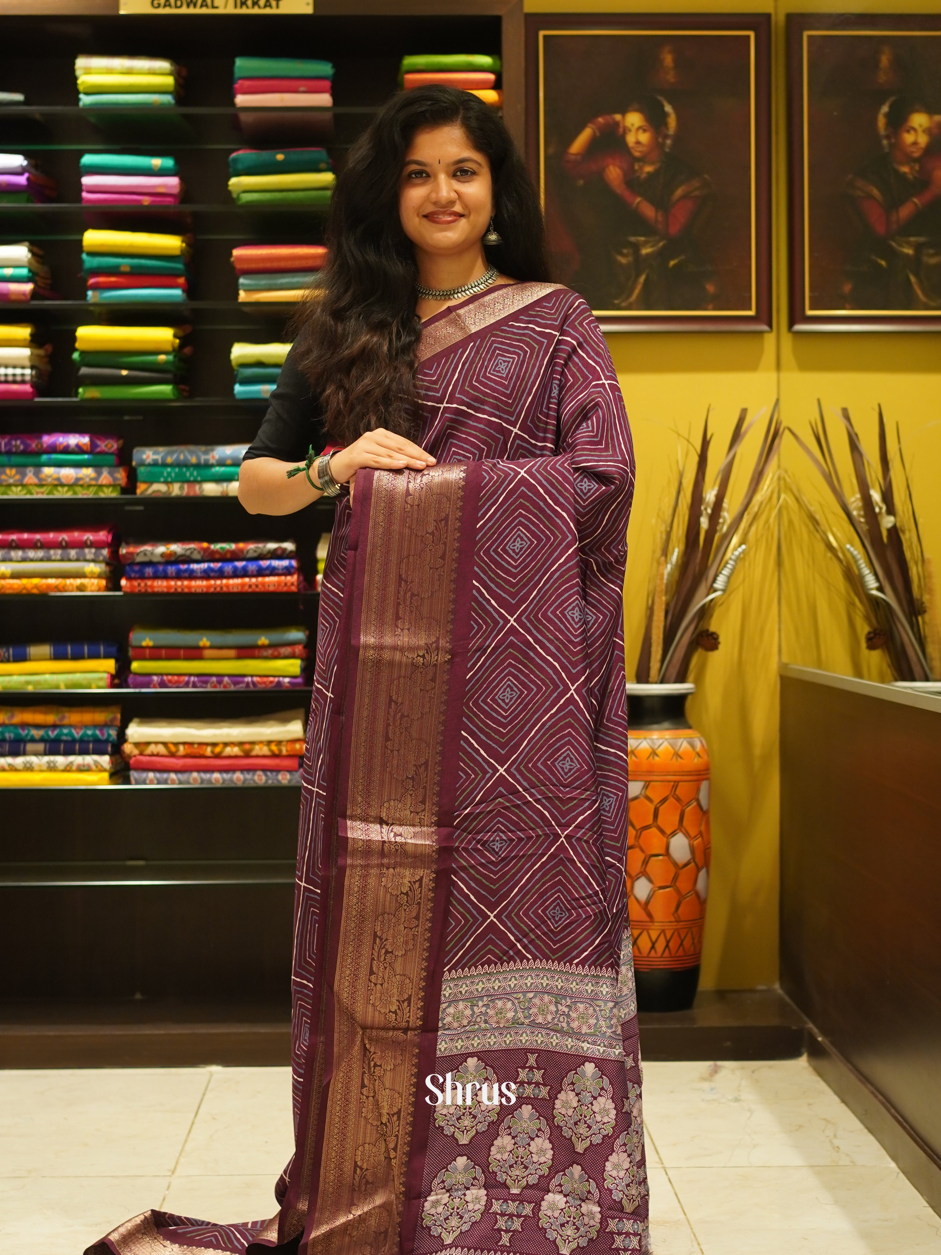 Wine(Single tone) - Semi Crepe Saree - Shop on ShrusEternity.com
