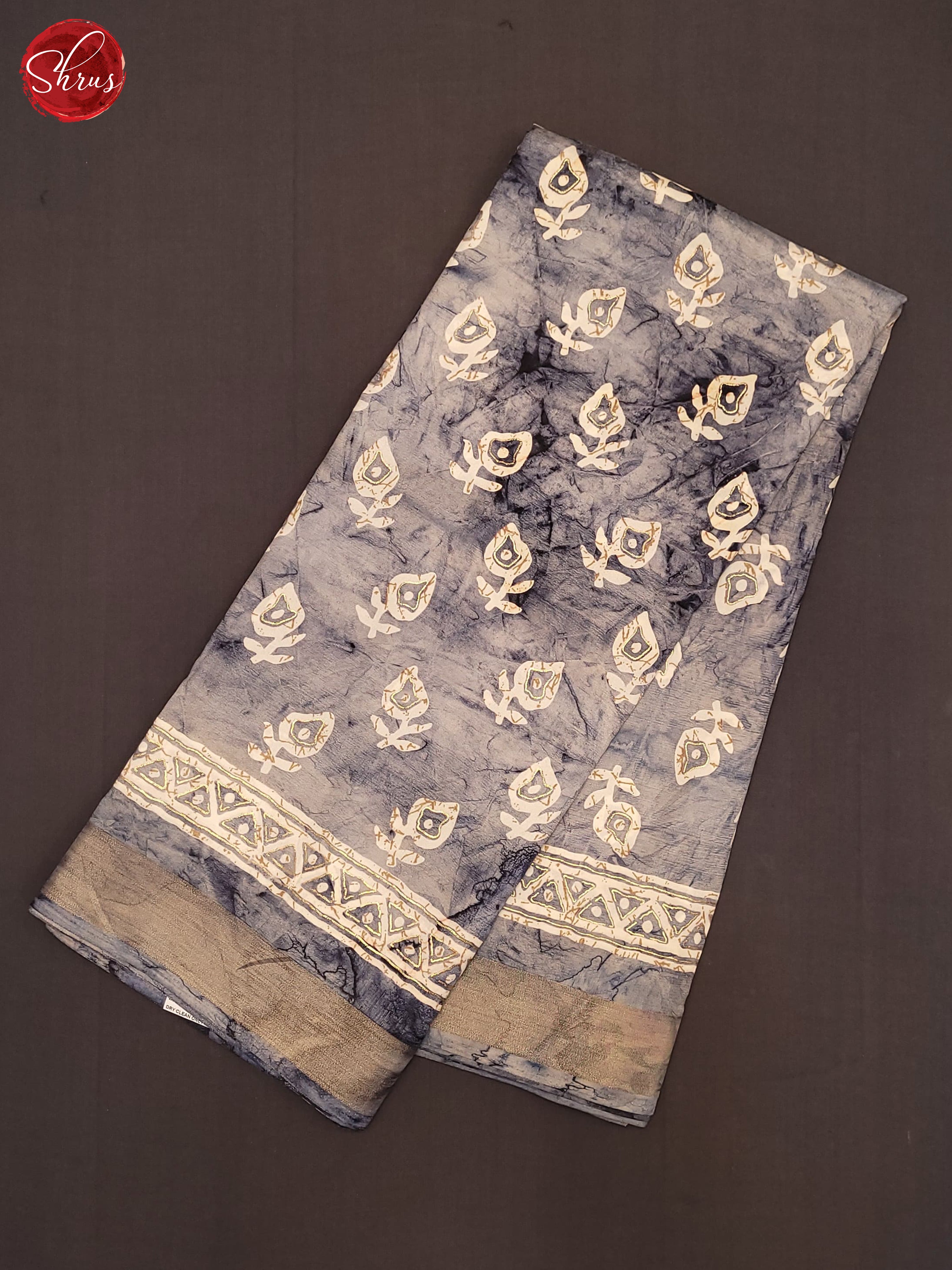 Bluish Grey(Single Tone) - Semi Crepe Saree - Shop on ShrusEternity.com