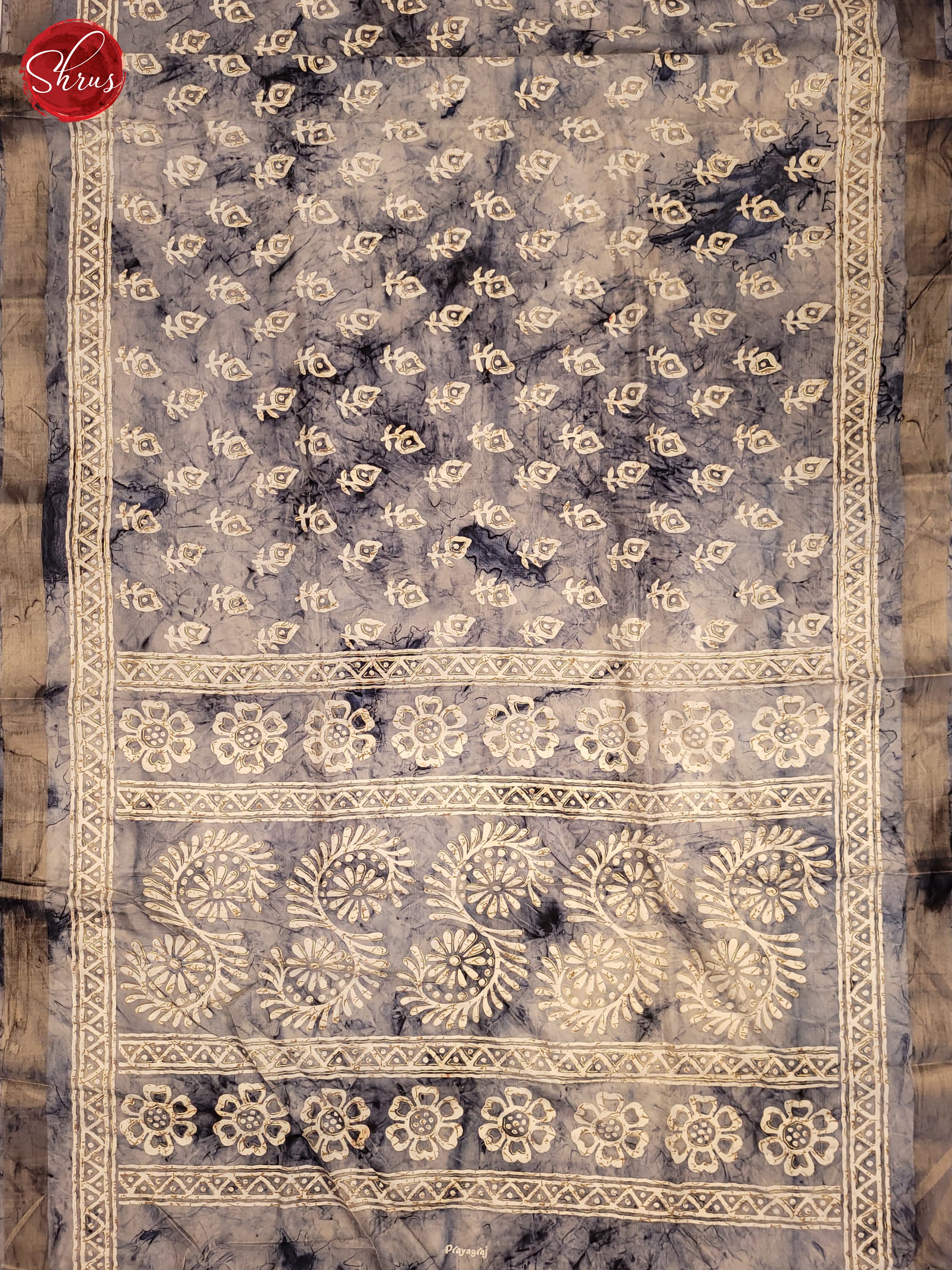 Bluish Grey(Single Tone) - Semi Crepe Saree - Shop on ShrusEternity.com