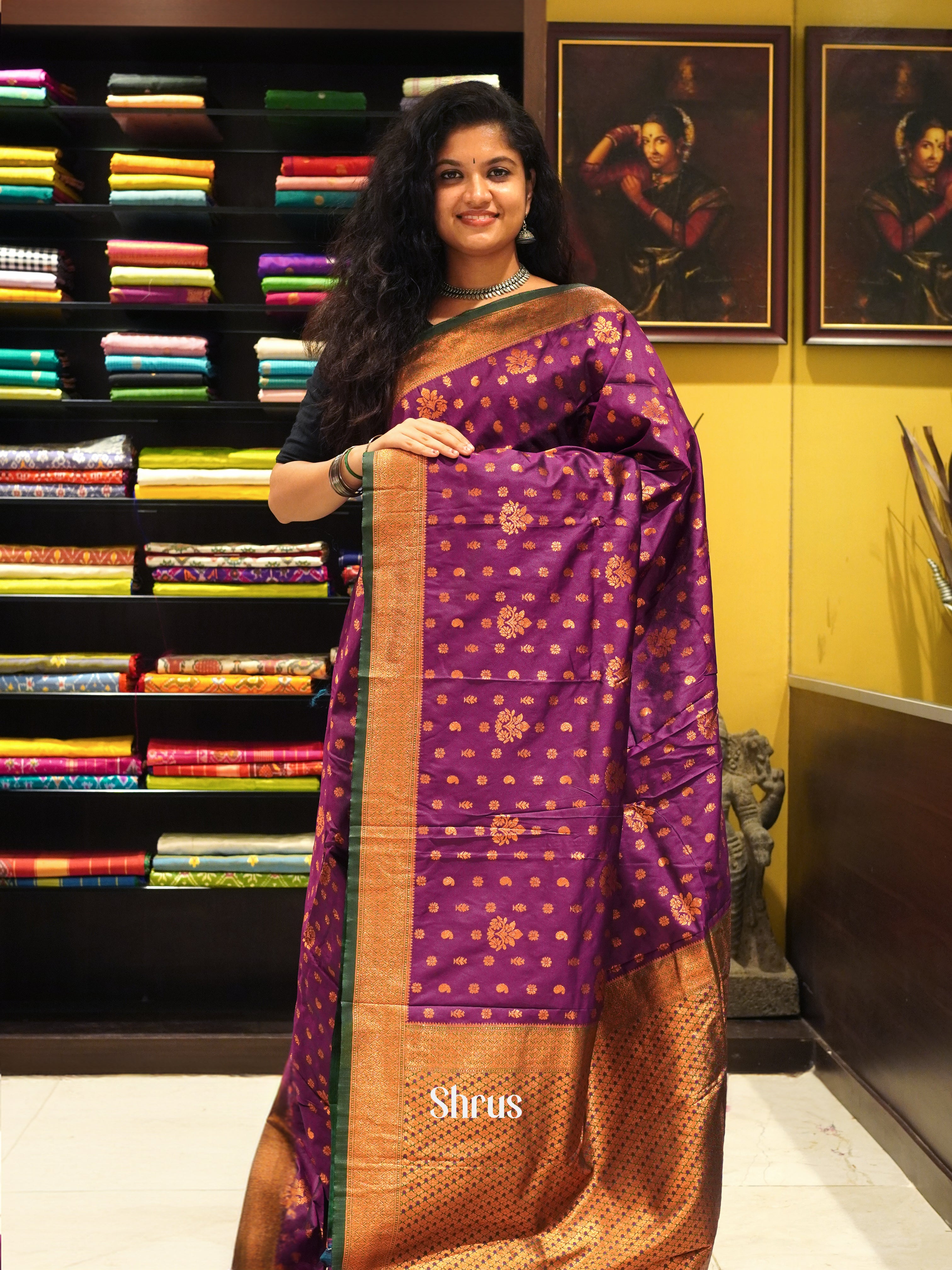 Purple and Green-Semi kanchipuram Saree - Shop on ShrusEternity.com