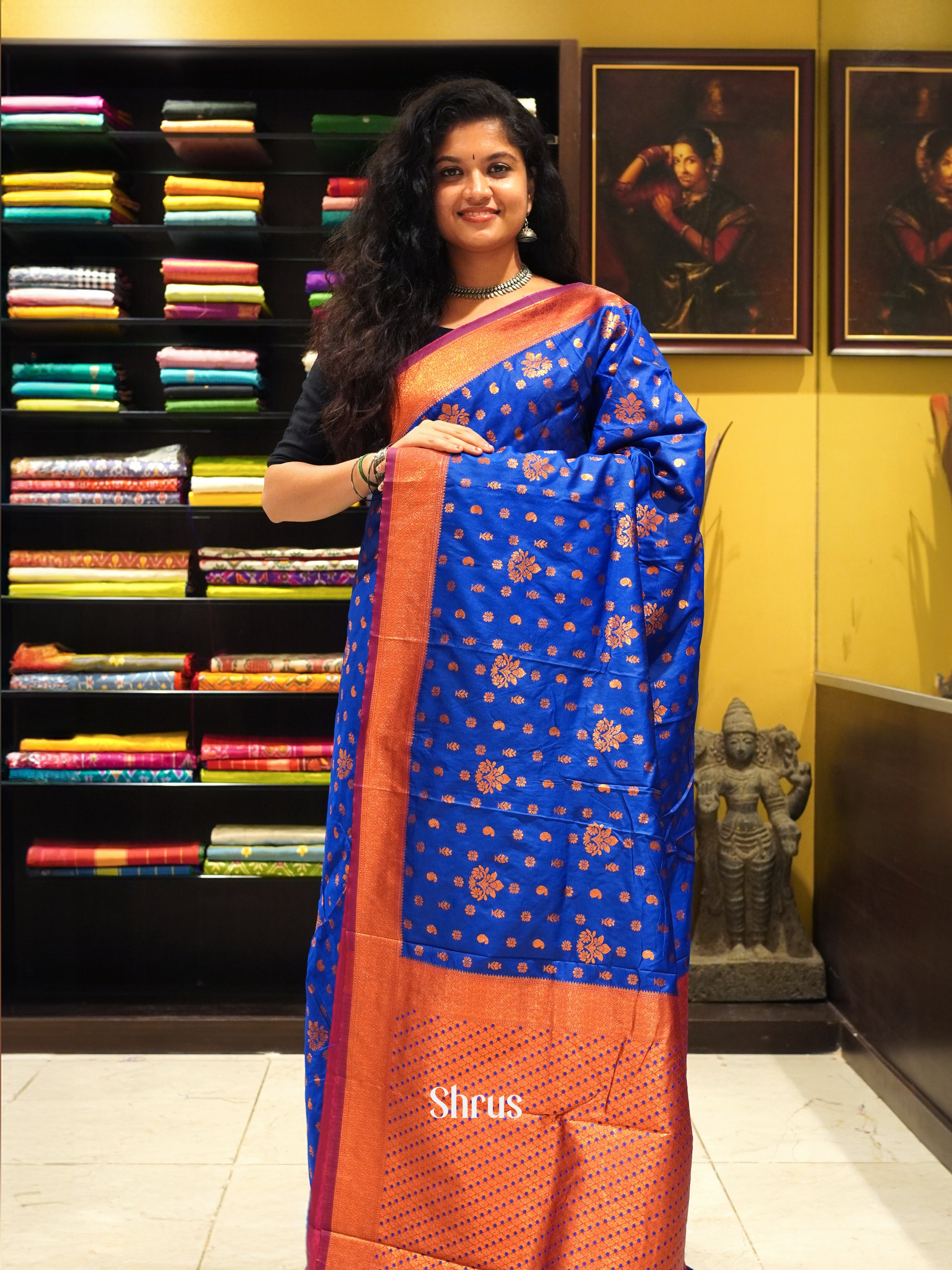 Blue And Pink- Semi kanchipuram saree - Shop on ShrusEternity.com
