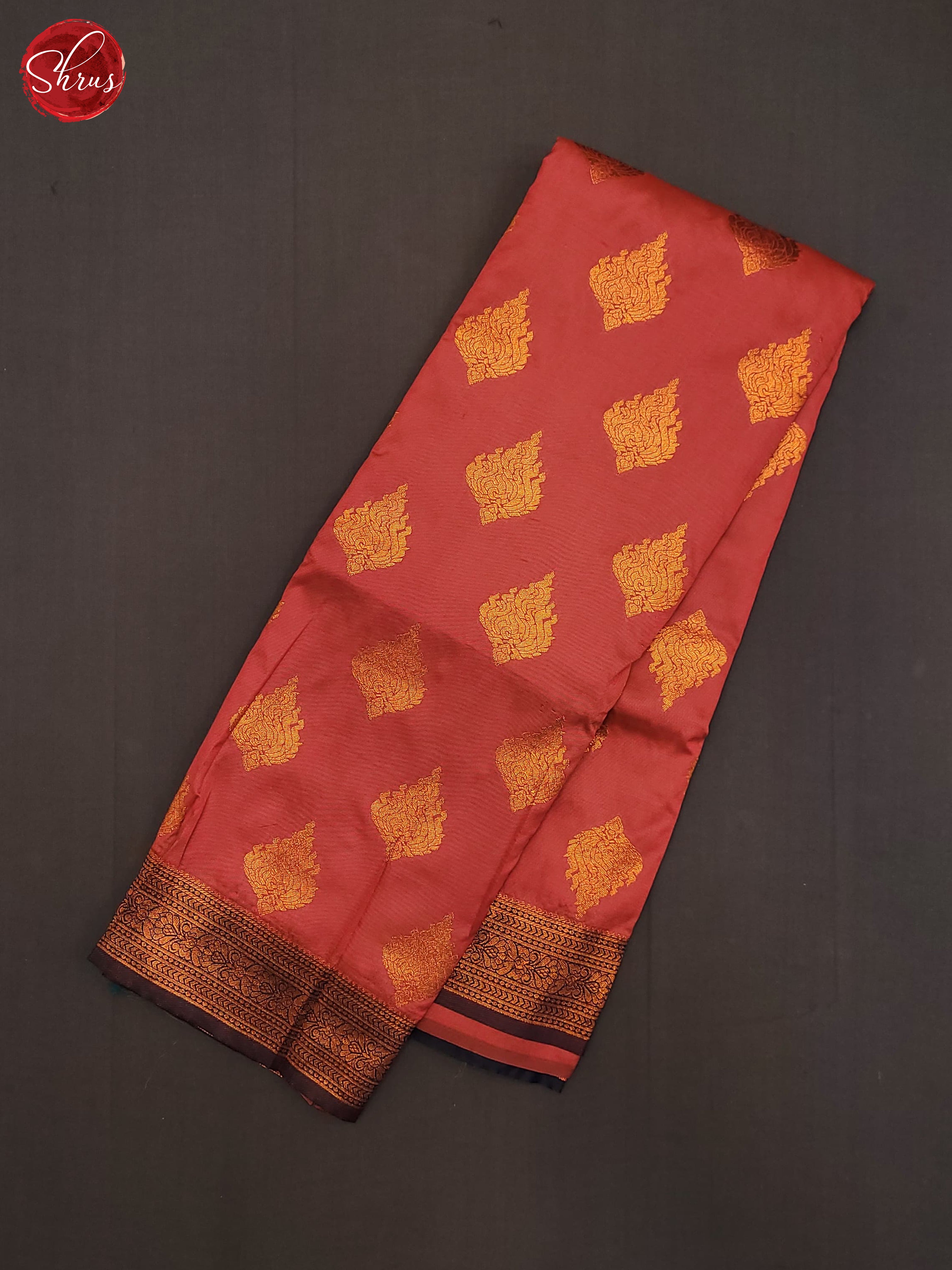 Peachish Pink & Blue - Semi Kanchipuram Saree - Shop on ShrusEternity.com