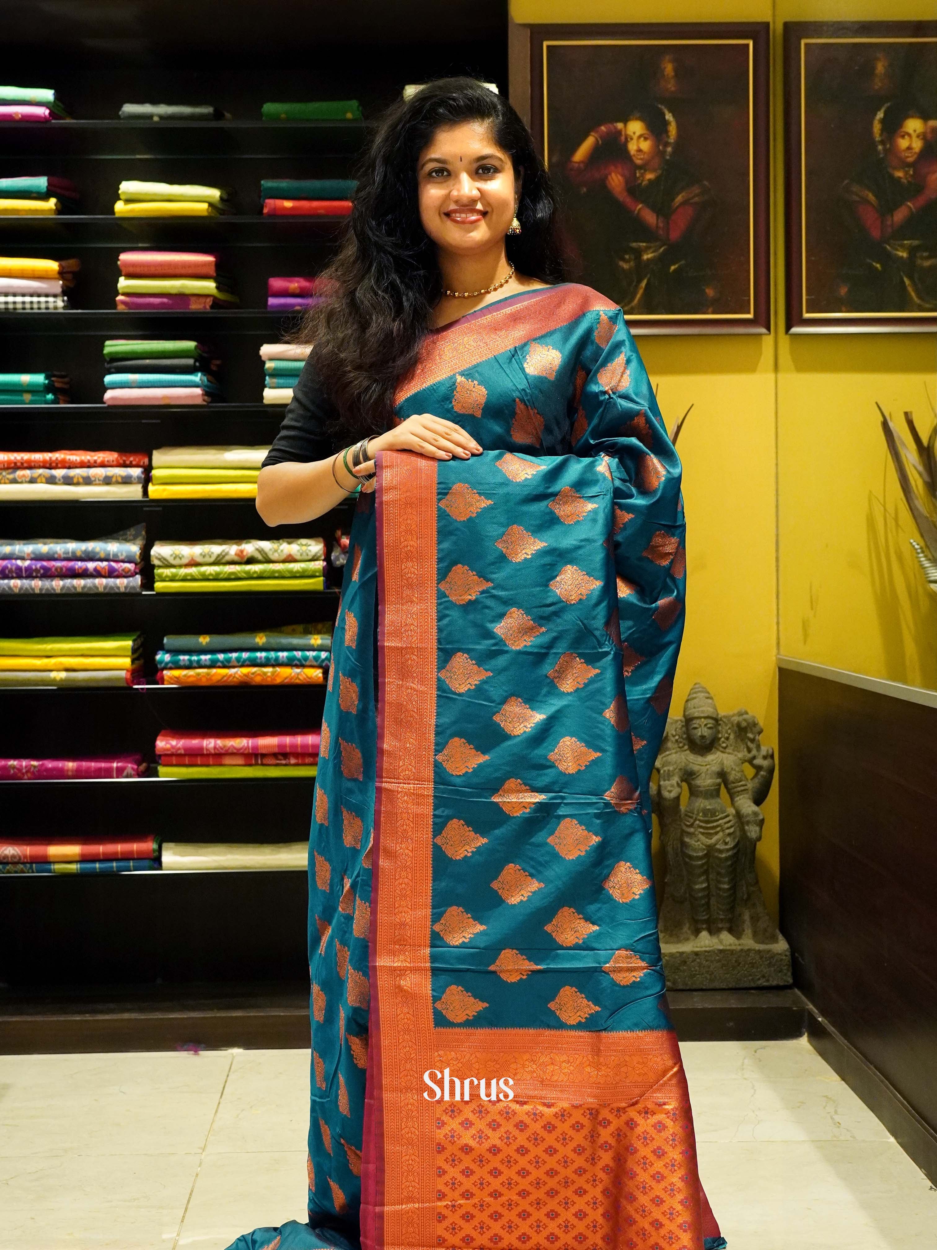 Blue And Pink - Semi kanchipuram Saree - Shop on ShrusEternity.com