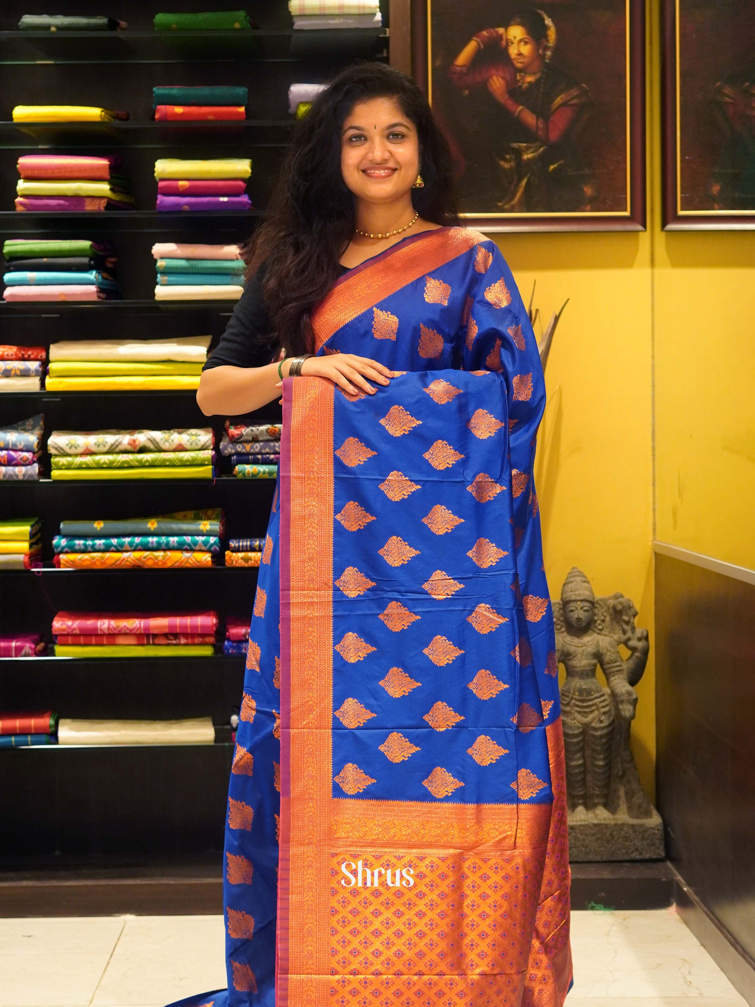 Blue And Pink - Semi kanchipuram Saree - Shop on ShrusEternity.com
