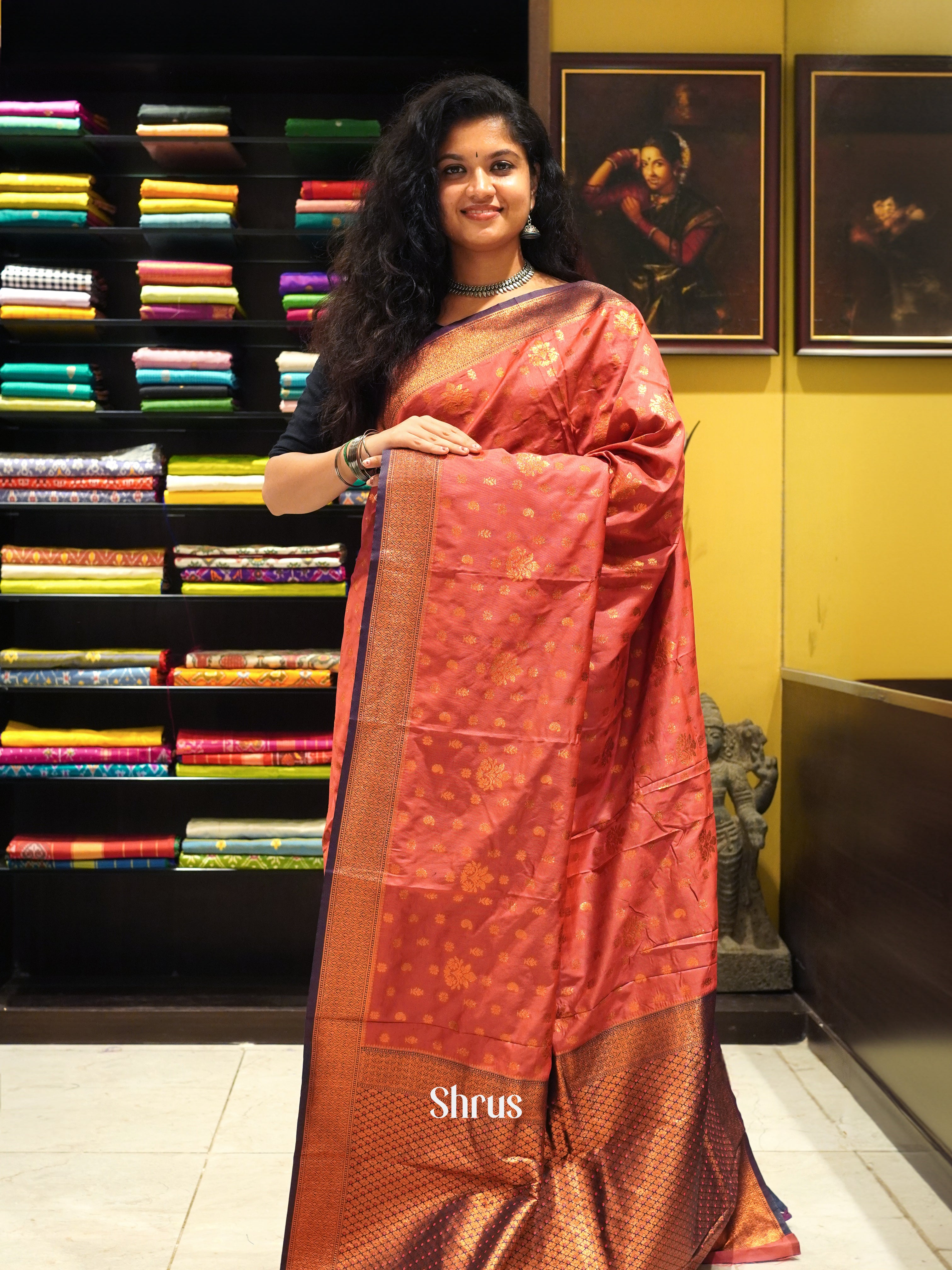 Pink And Blue- Semi kanchipuram saree - Shop on ShrusEternity.com