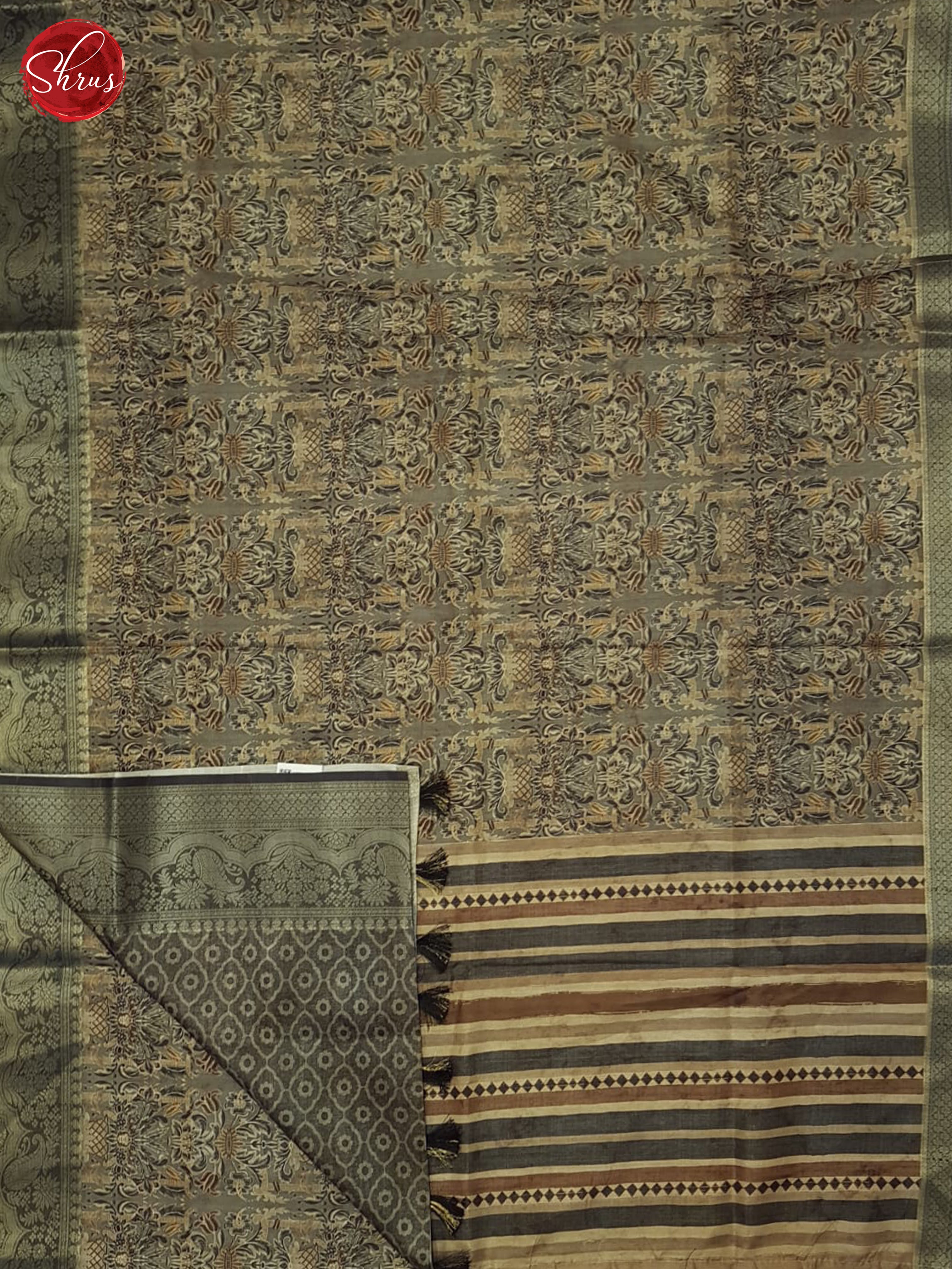 Grey - Semi Tussar Saree - Shop on ShrusEternity.com