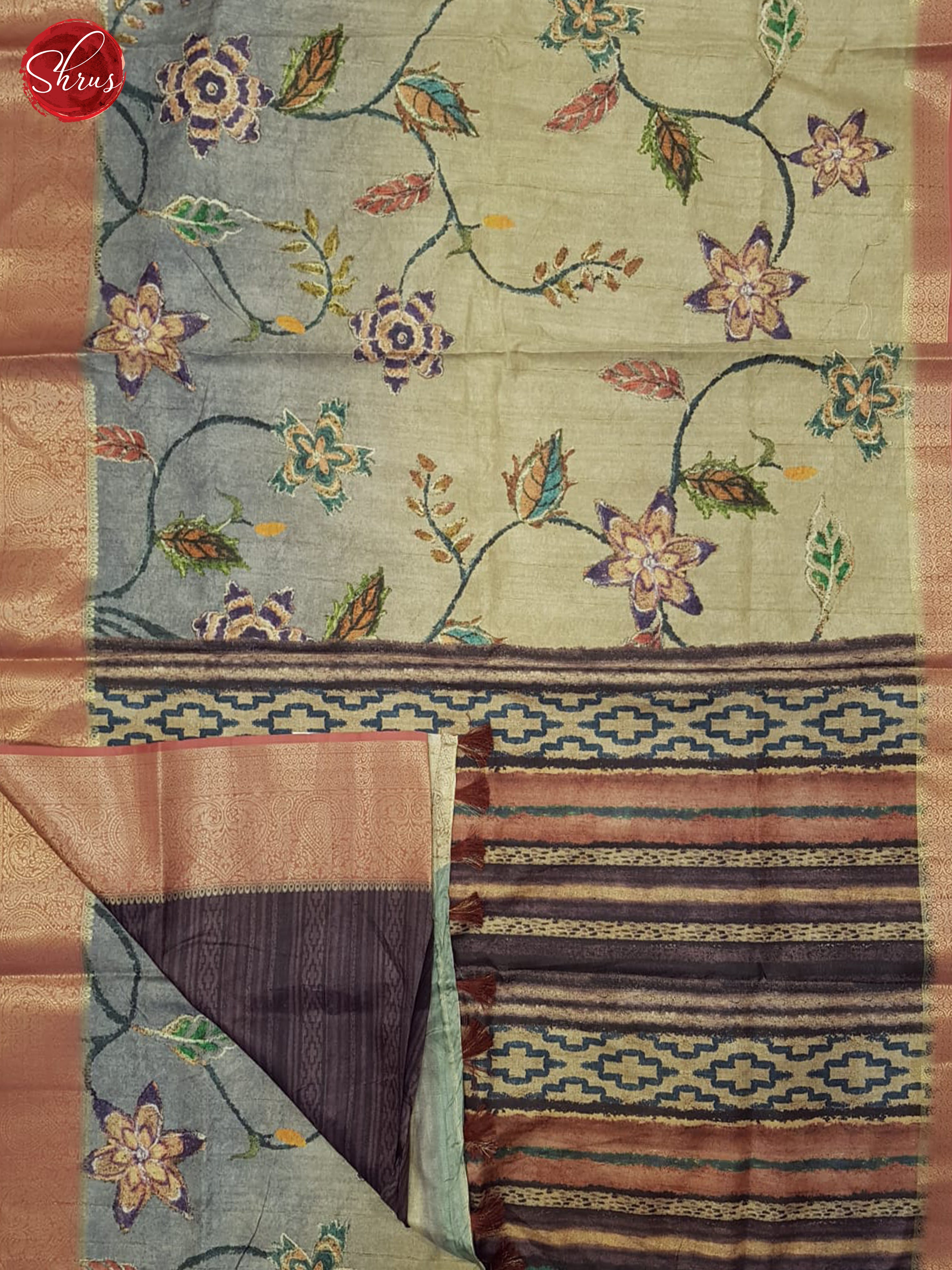 Grey & Purple - Semi Tussar Saree - Shop on ShrusEternity.com