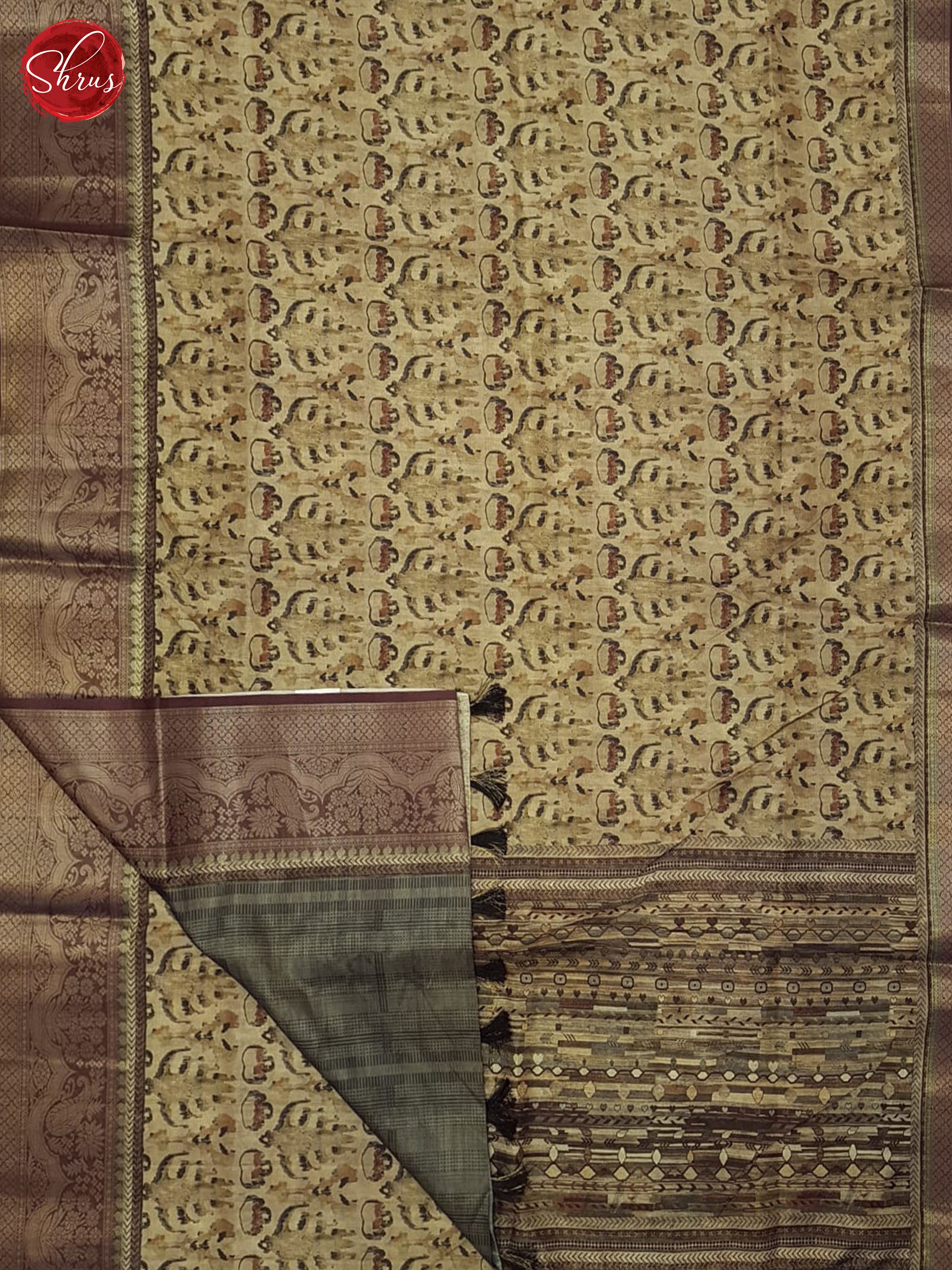 Beige & Grey- Semi Tussar Saree - Shop on ShrusEternity.com