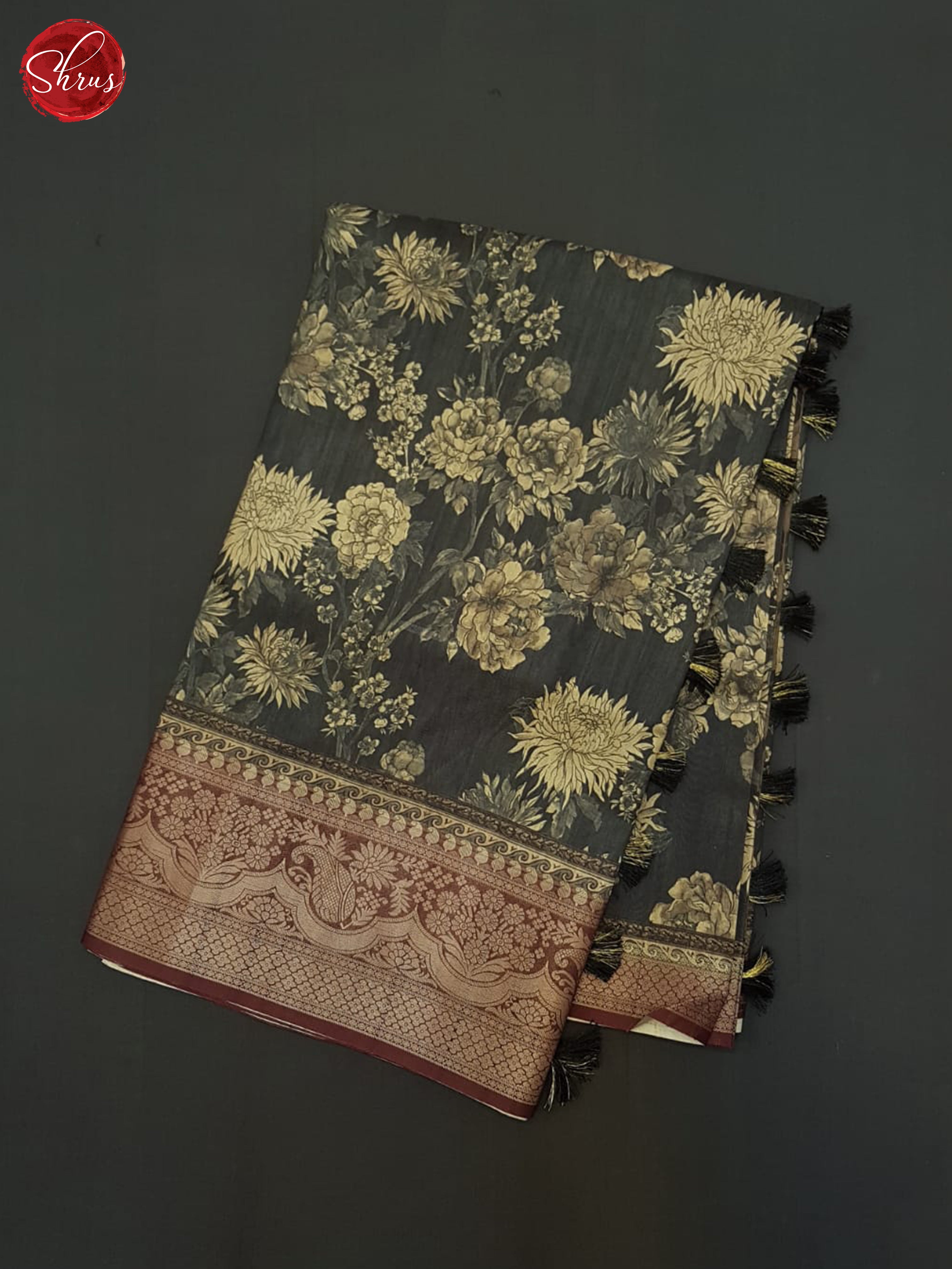 Grey & Maroon- Semi Tussar Saree - Shop on ShrusEternity.com