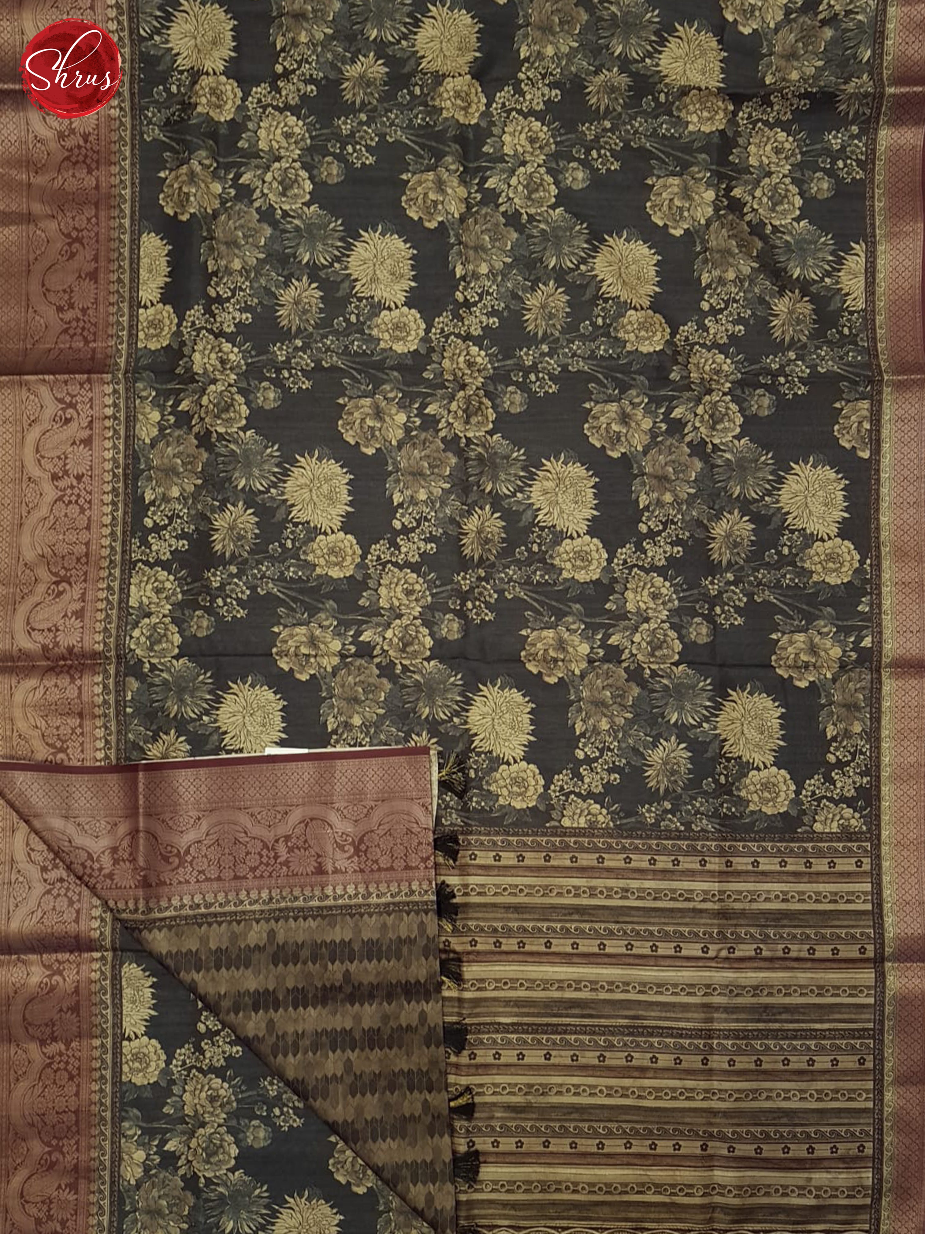 Grey & Maroon- Semi Tussar Saree - Shop on ShrusEternity.com