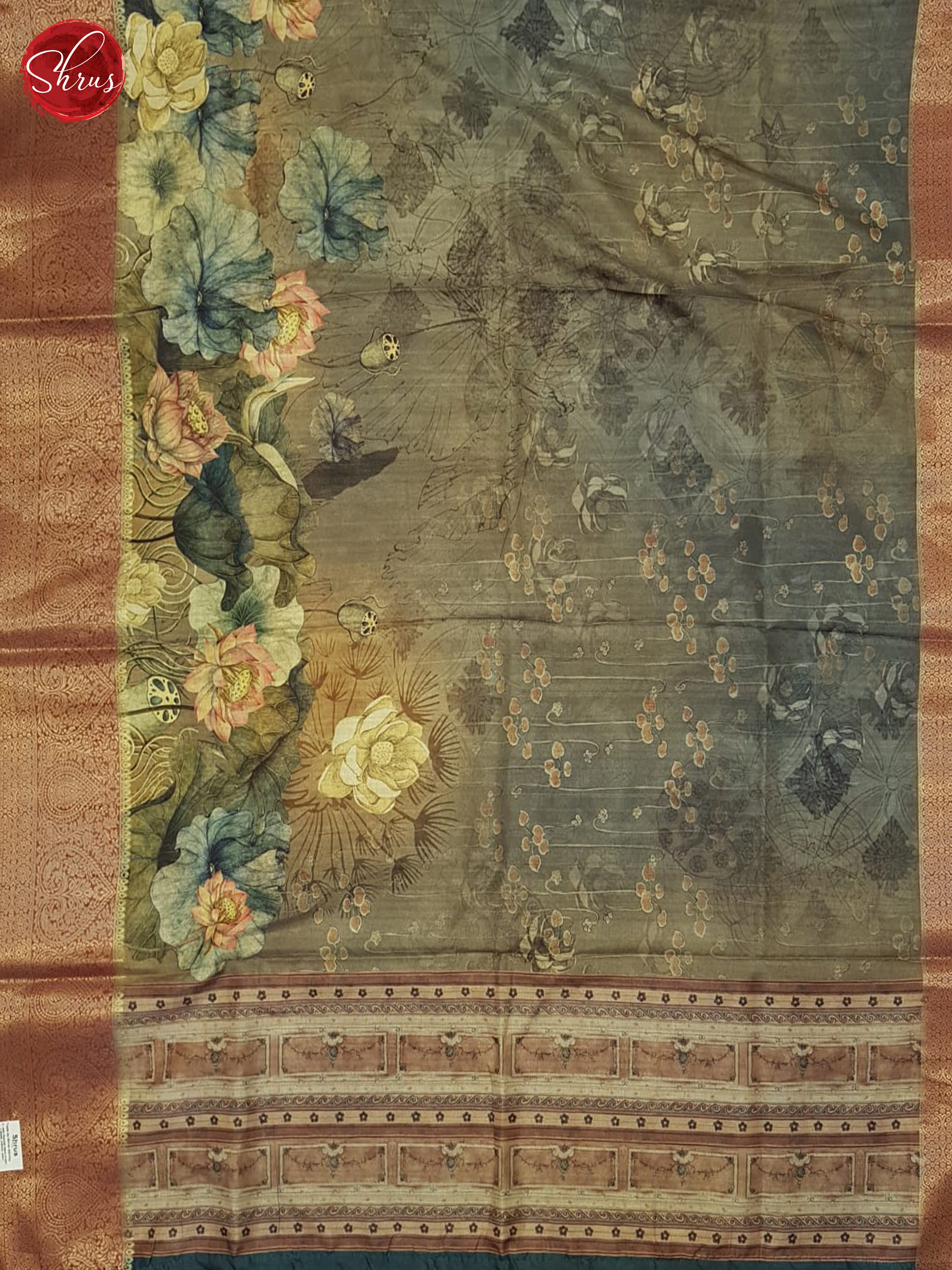 Grey & Red - Semi Tussar Saree - Shop on ShrusEternity.com