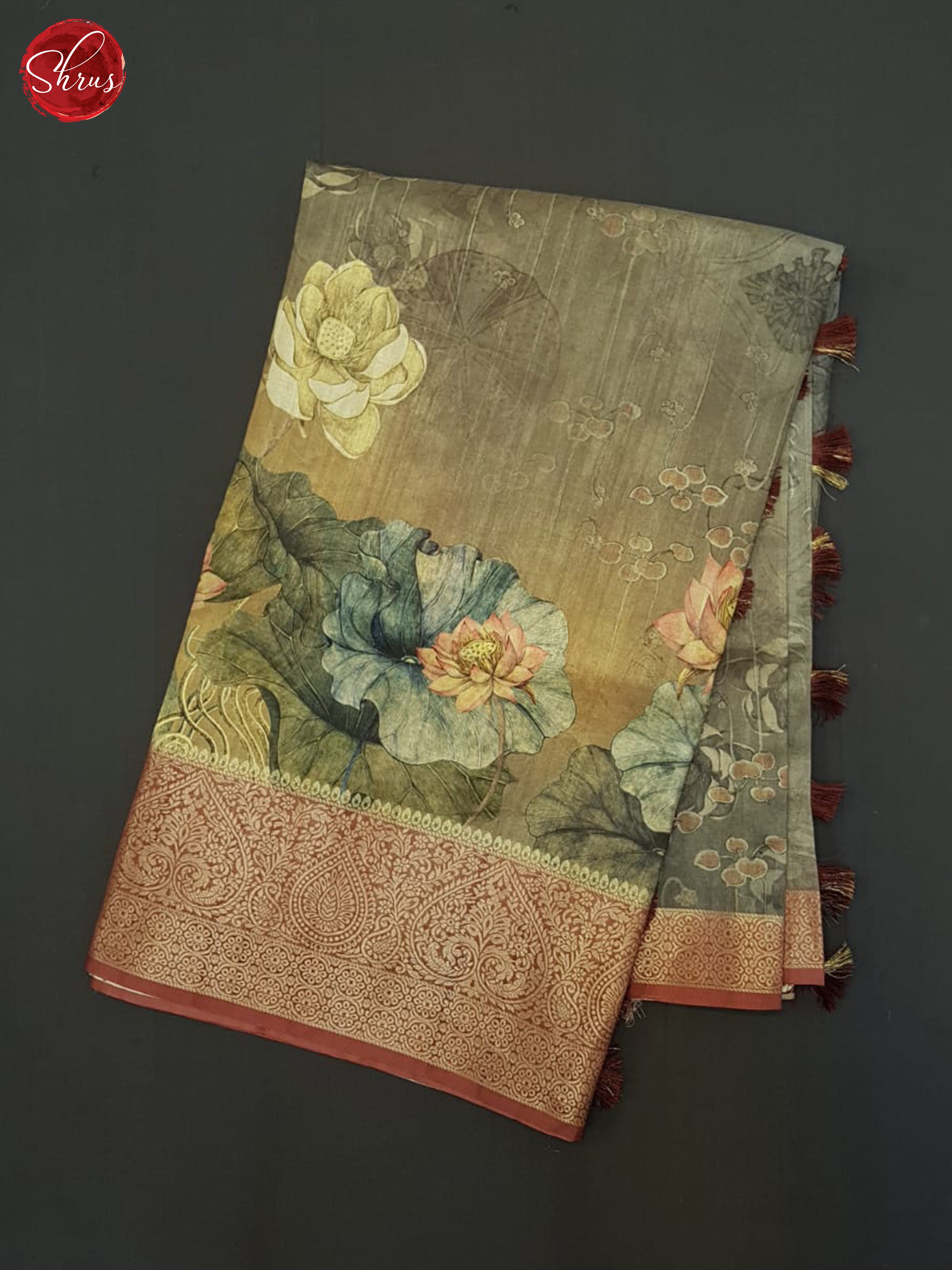 Grey & Red - Semi Tussar Saree - Shop on ShrusEternity.com