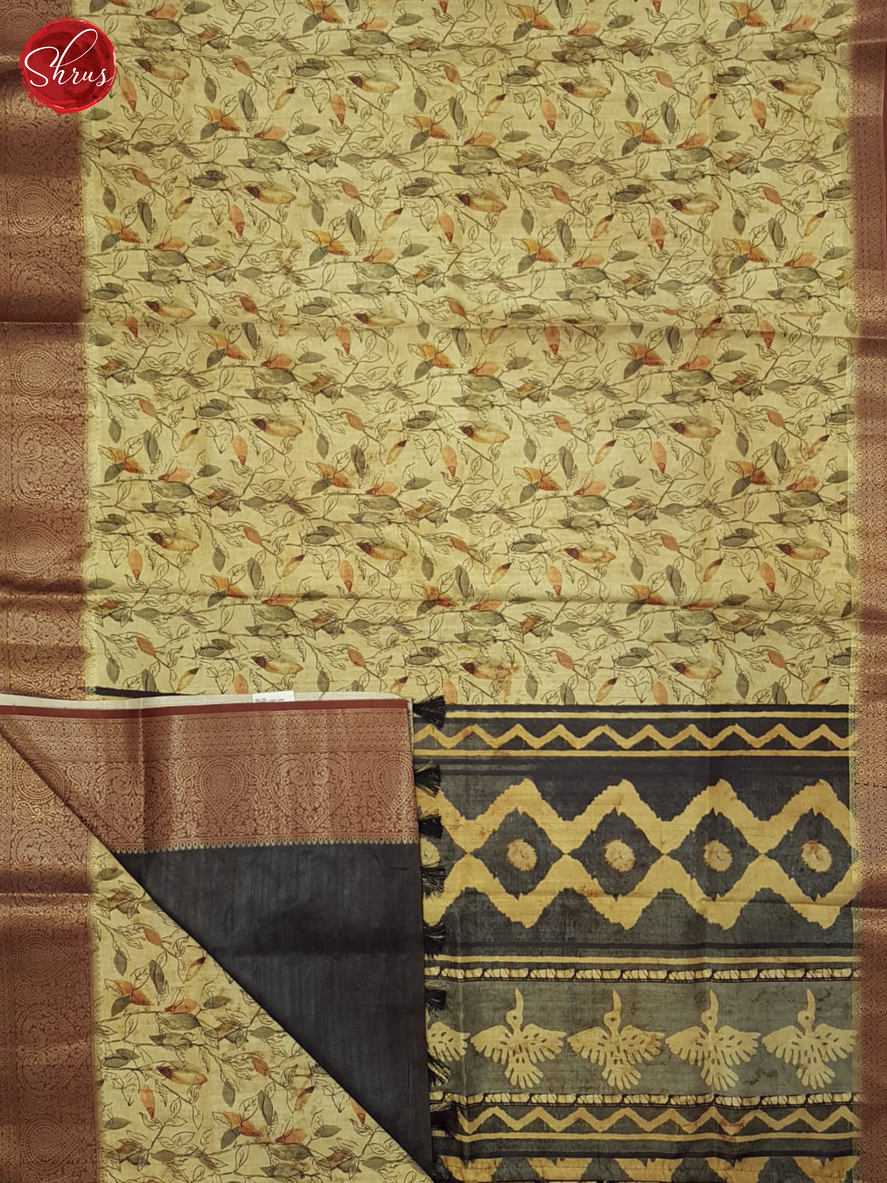 Beige & grey- Semi Tussar Saree - Shop on ShrusEternity.com