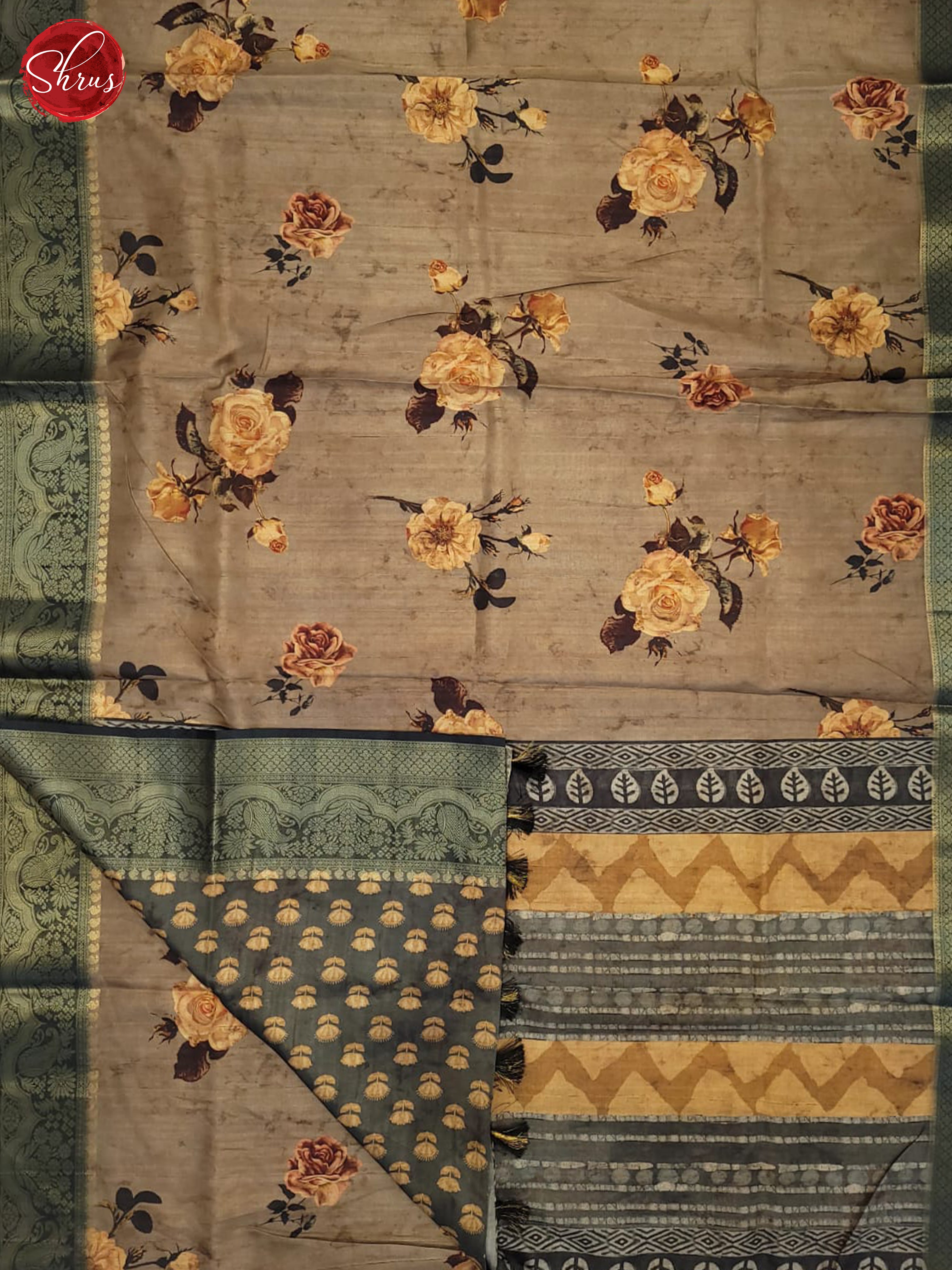 Light Brown & Grey - Semi Tussar Saree - Shop on ShrusEternity.com