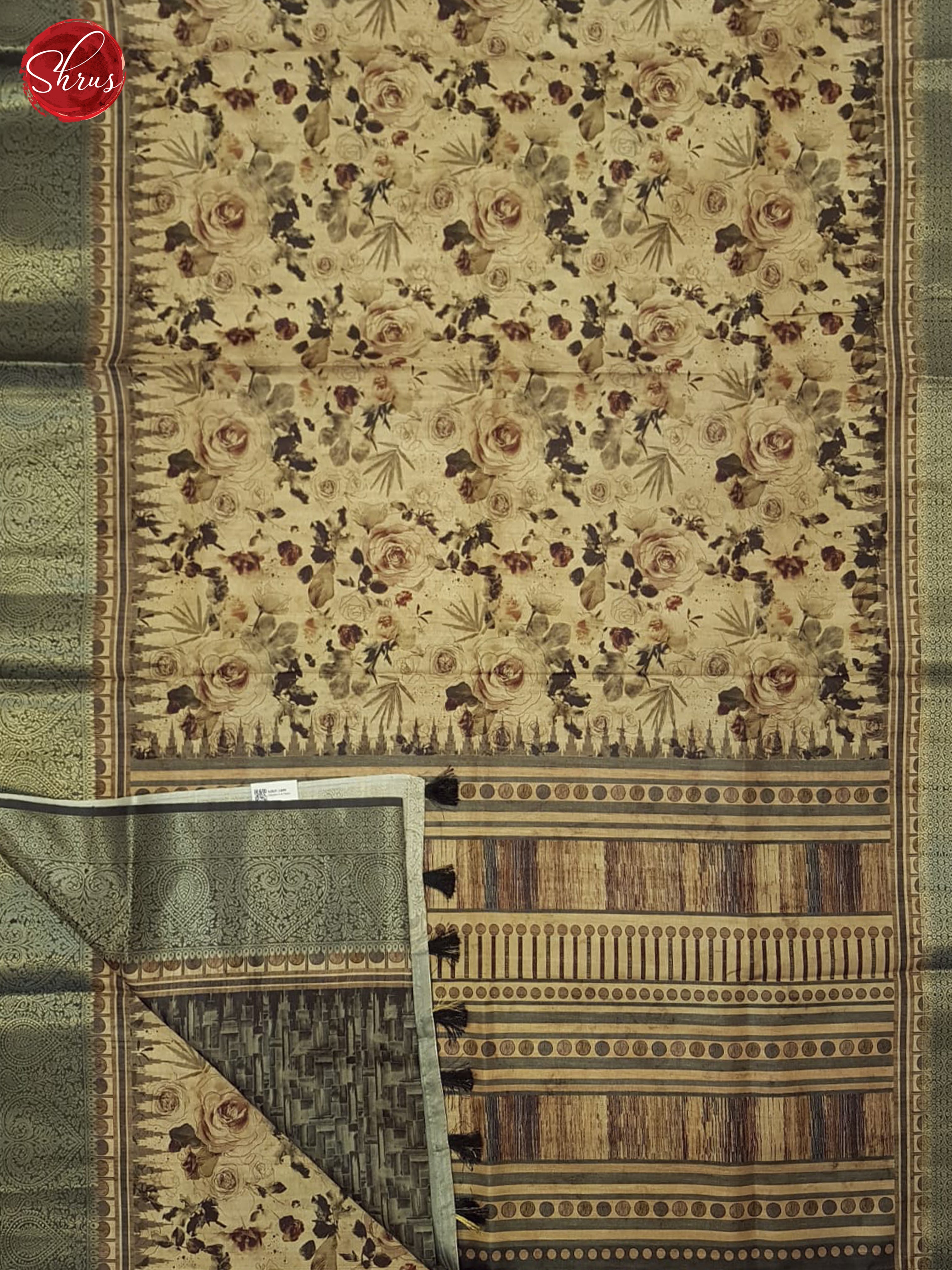 Beige & Grey - Semi Tussar Saree - Shop on ShrusEternity.com