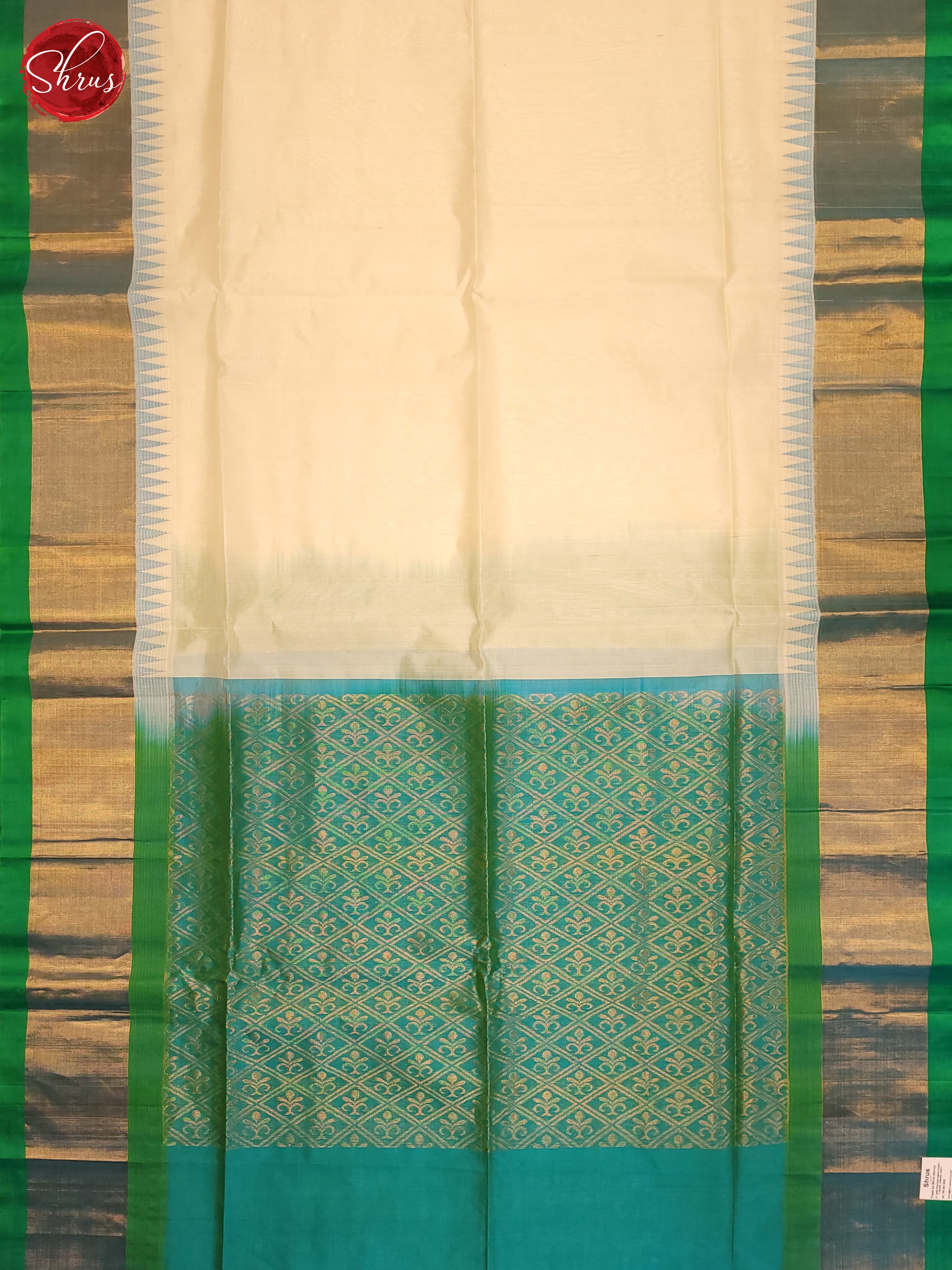 Cream & Teal - Silk Cotton Saree - Shop on ShrusEternity.com
