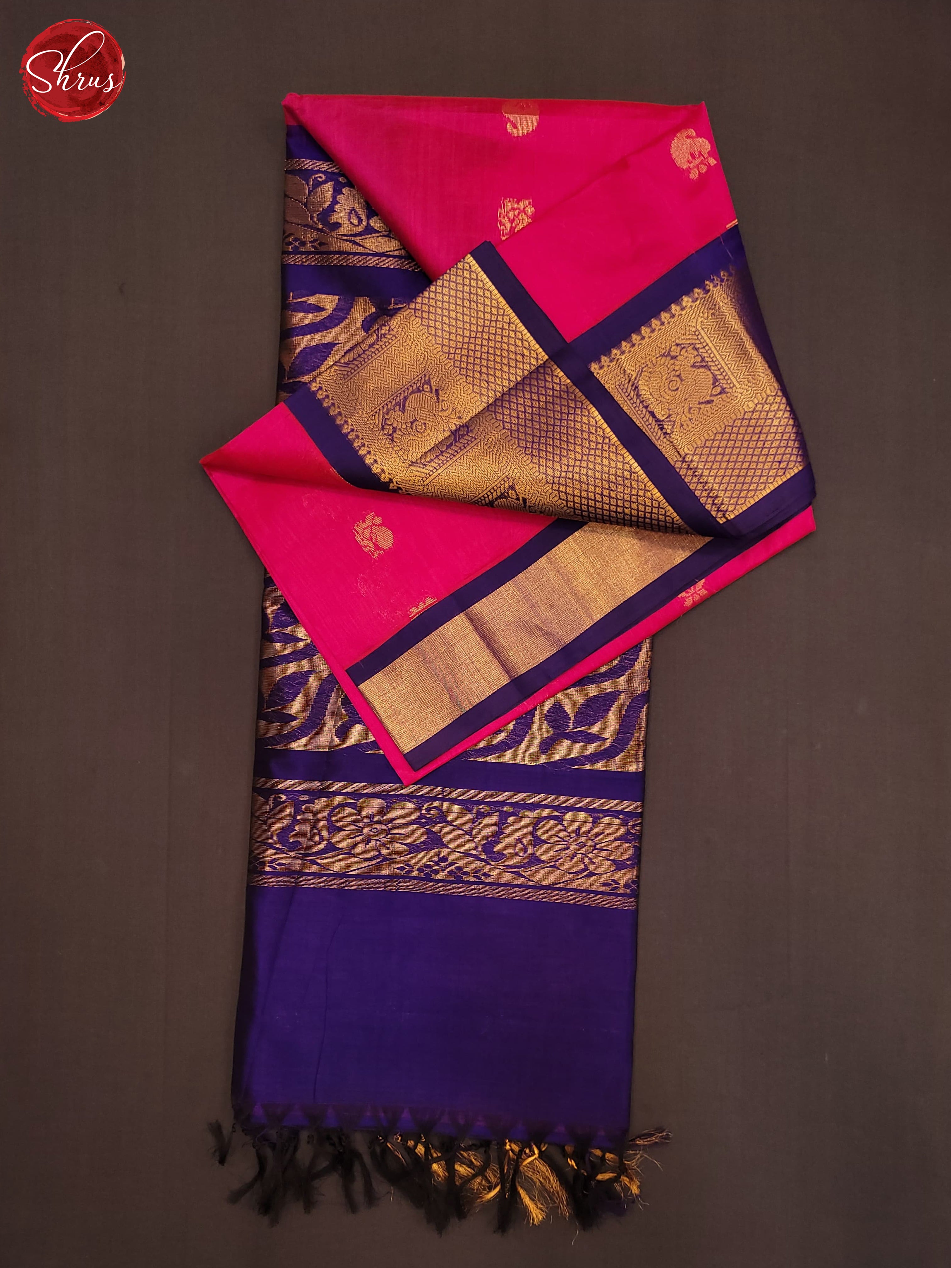 Pink & Blue - Silk Cotton Saree - Shop on ShrusEternity.com