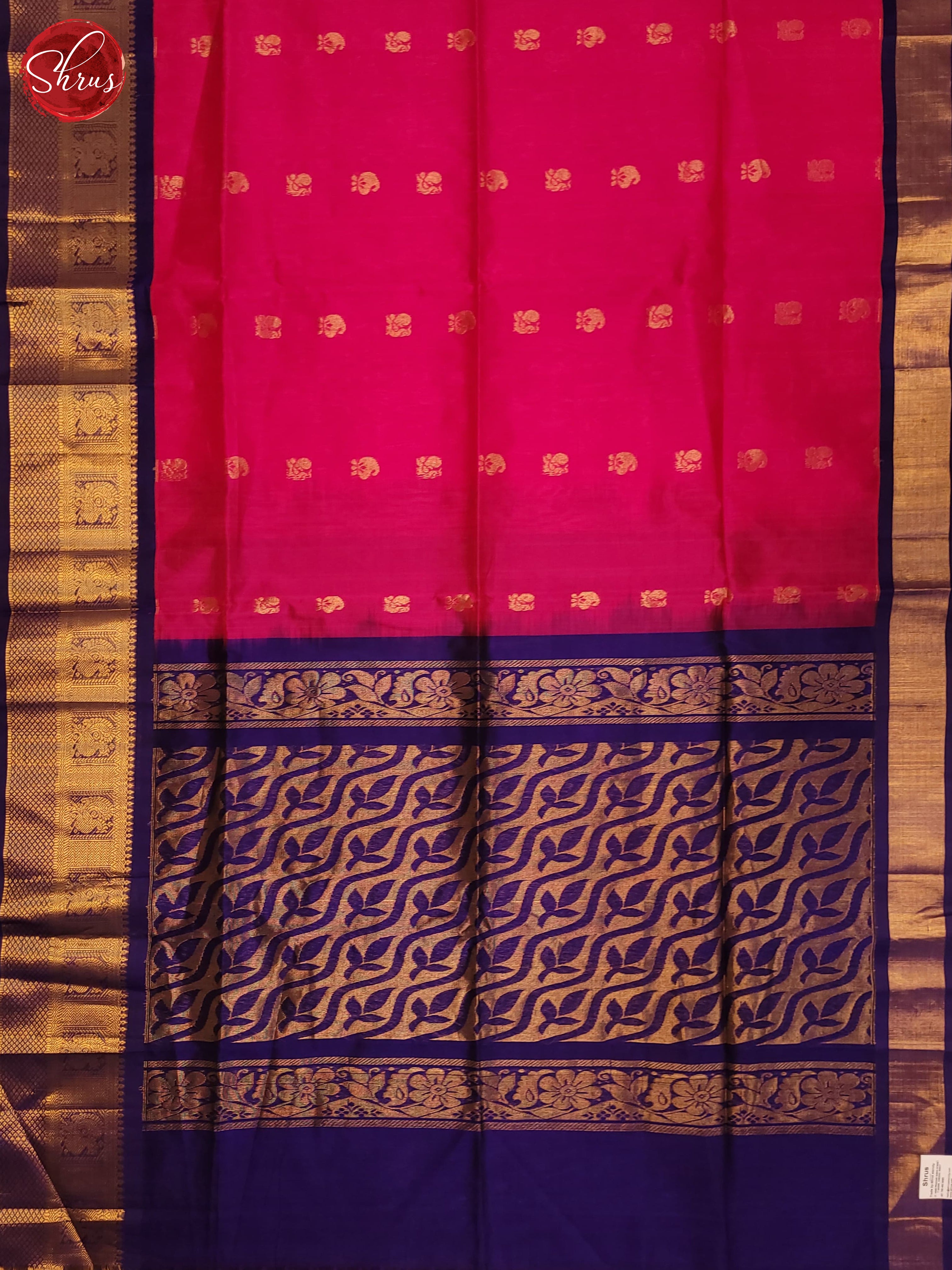 Pink & Blue - Silk Cotton Saree - Shop on ShrusEternity.com