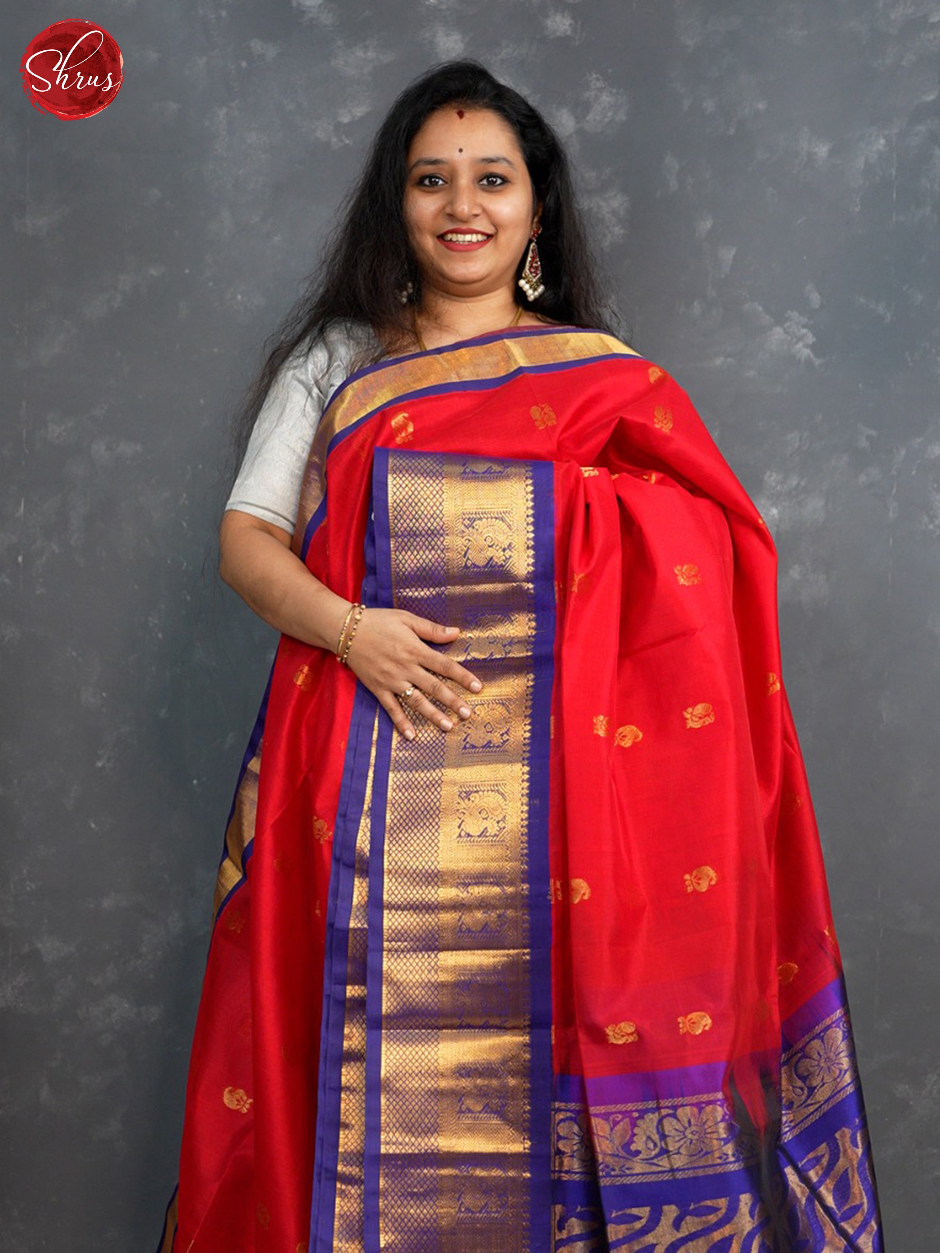 Pink & Blue - Silk Cotton Saree - Shop on ShrusEternity.com