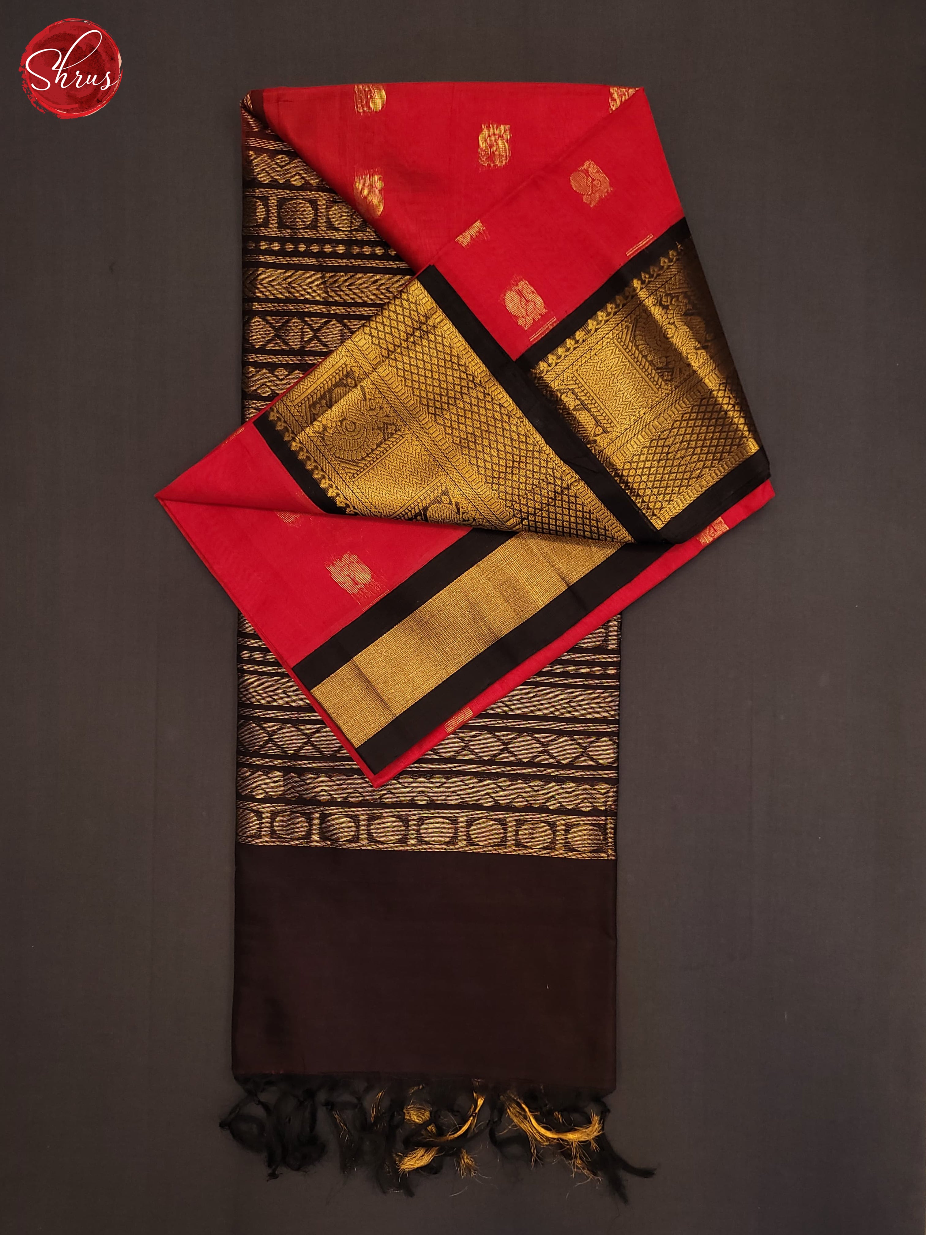 Red & Black- Silk Cotton Saree - Shop on ShrusEternity.com