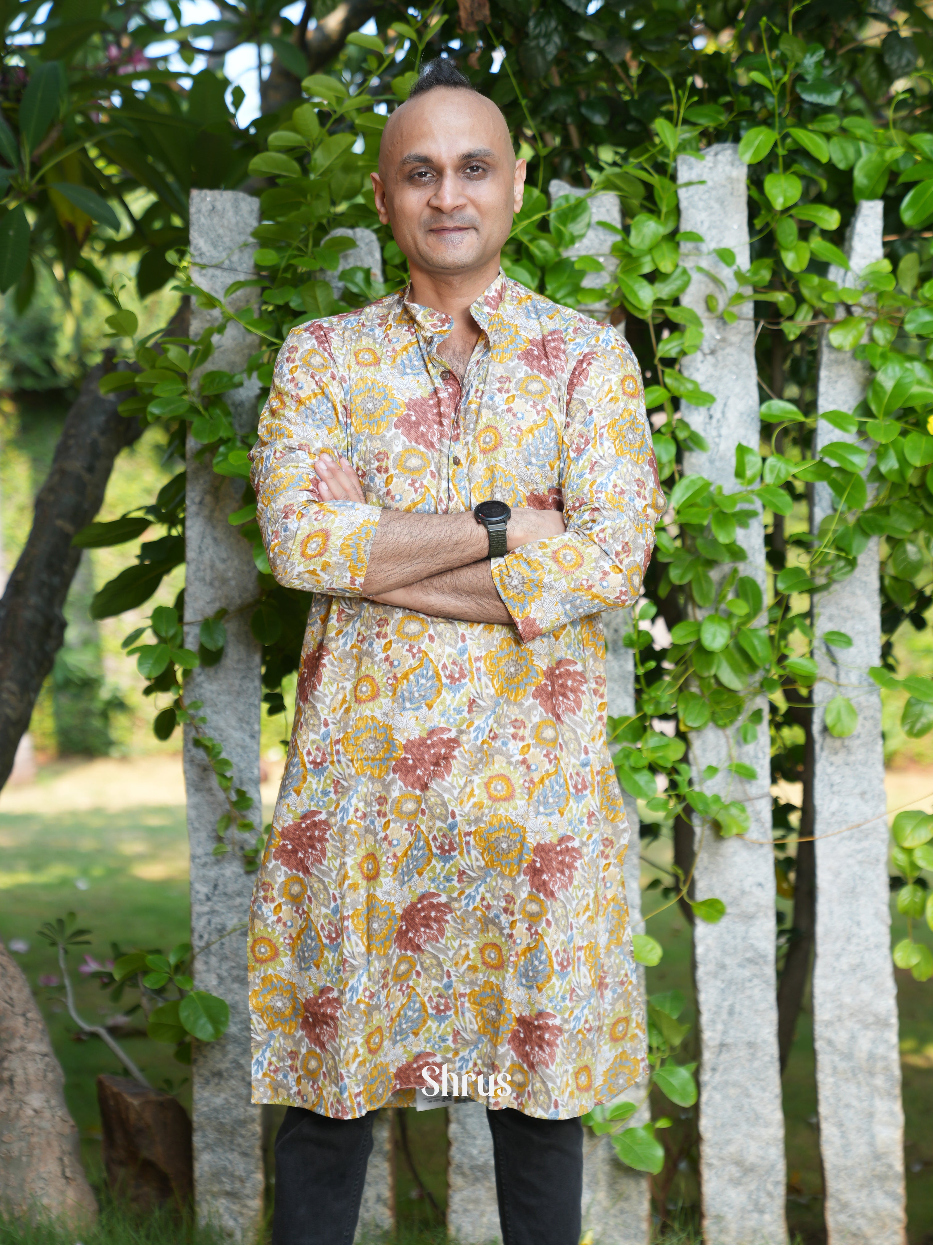 Cream -Readymade Mens Kurta - Shop on ShrusEternity.com