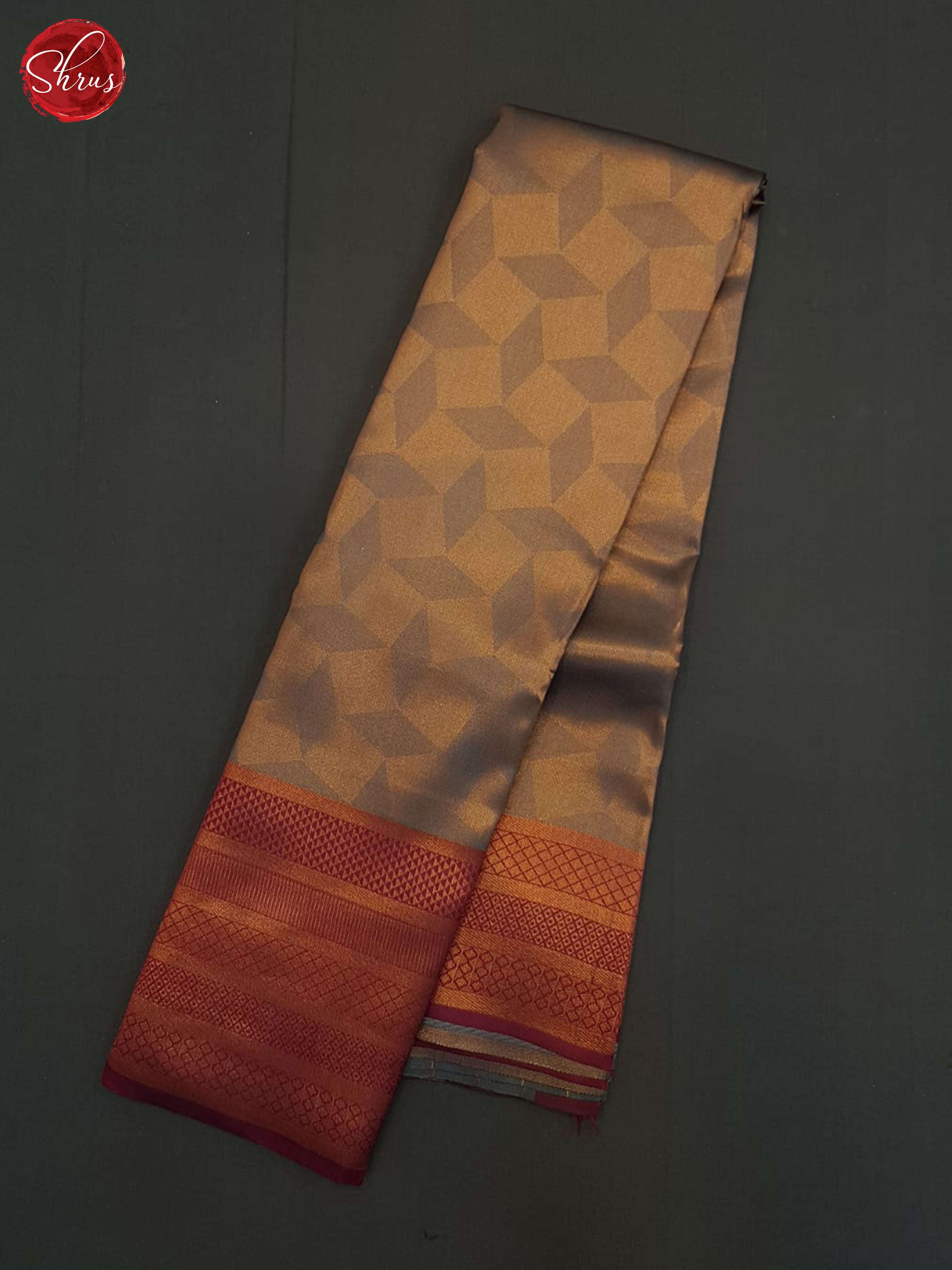 Double Shaded Golden Grey And Maroon-Semi Kanchipuram saree - Shop on ShrusEternity.com