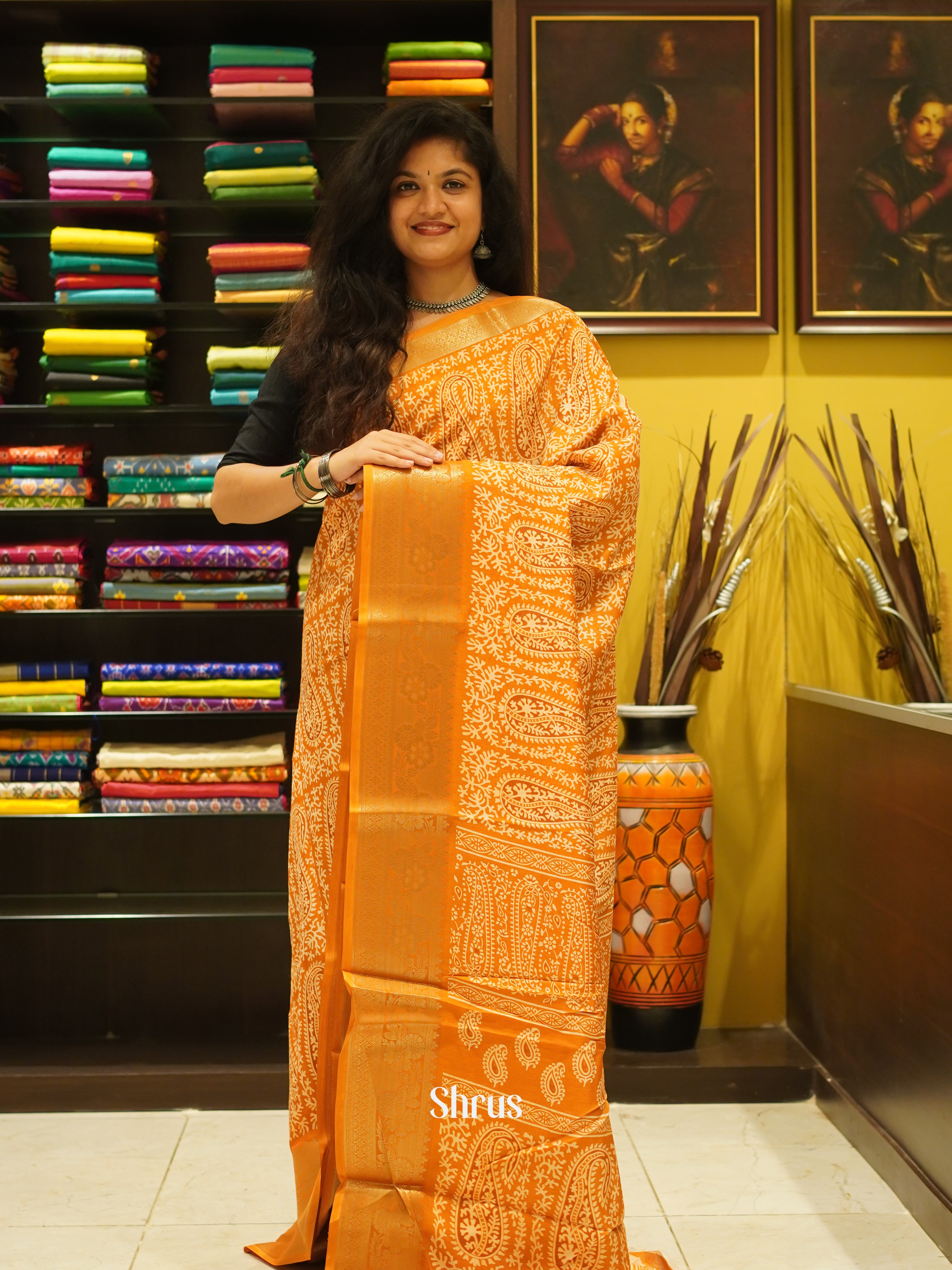 Orange(Single Tone)- Semi Crepe Saree - Shop on ShrusEternity.com
