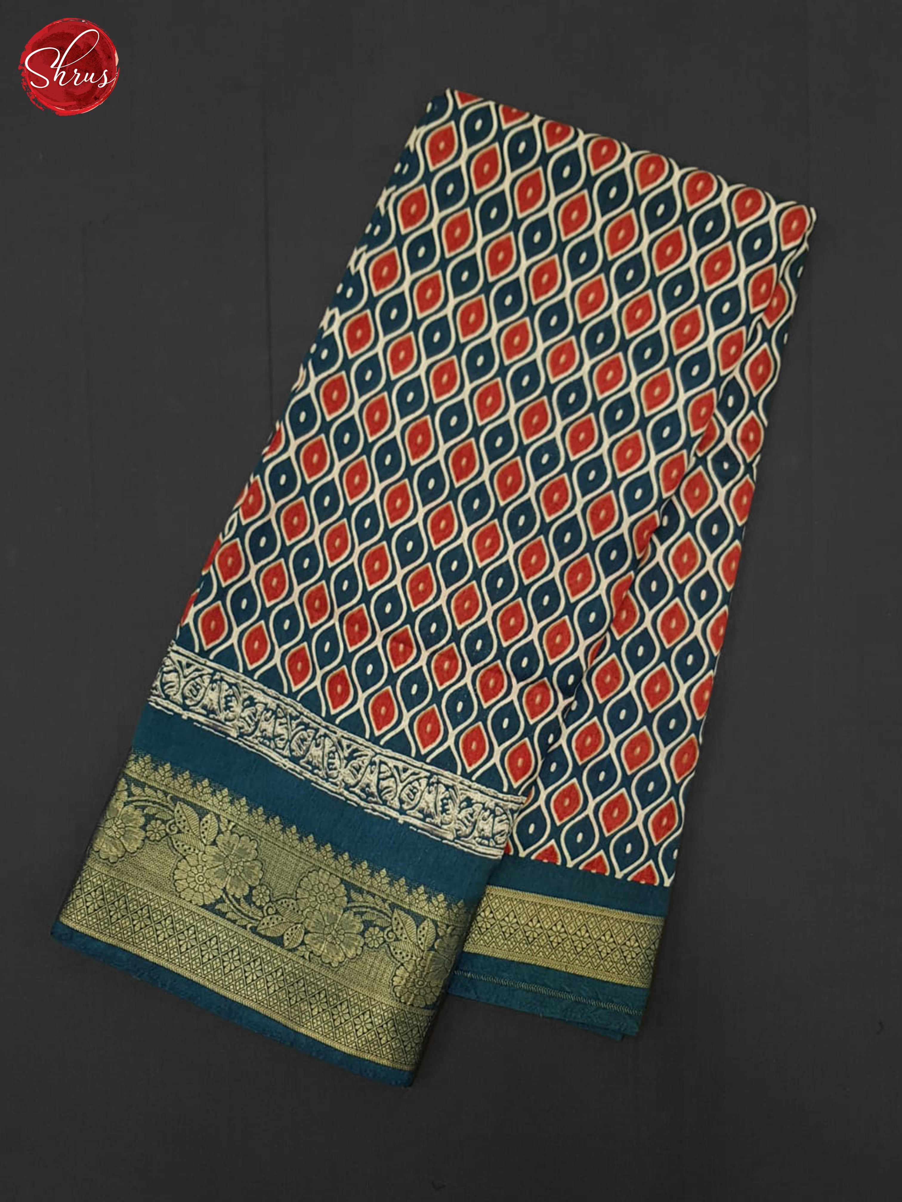 blue & Red - Semi Crepe Saree - Shop on ShrusEternity.com