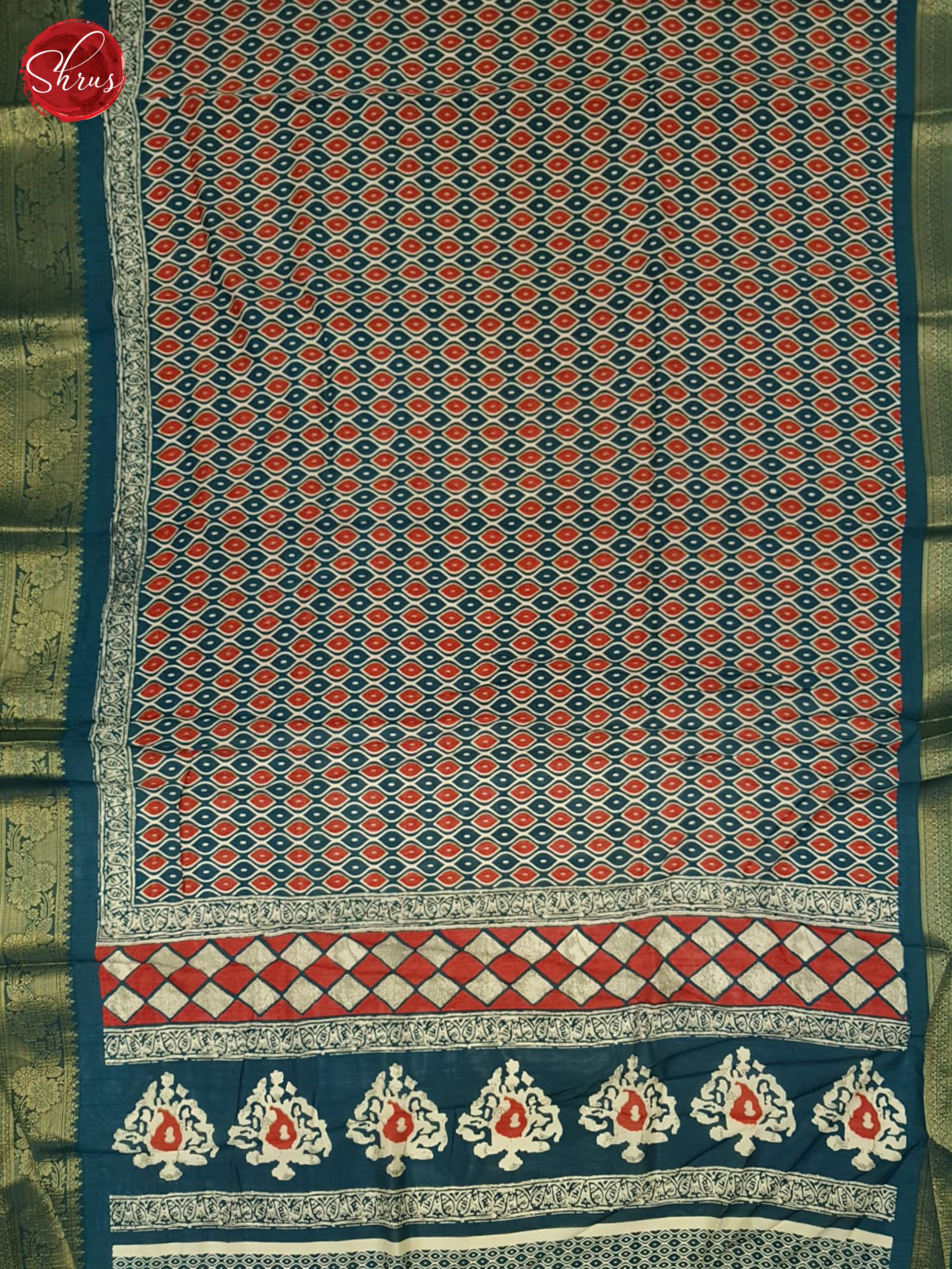 blue & Red - Semi Crepe Saree - Shop on ShrusEternity.com