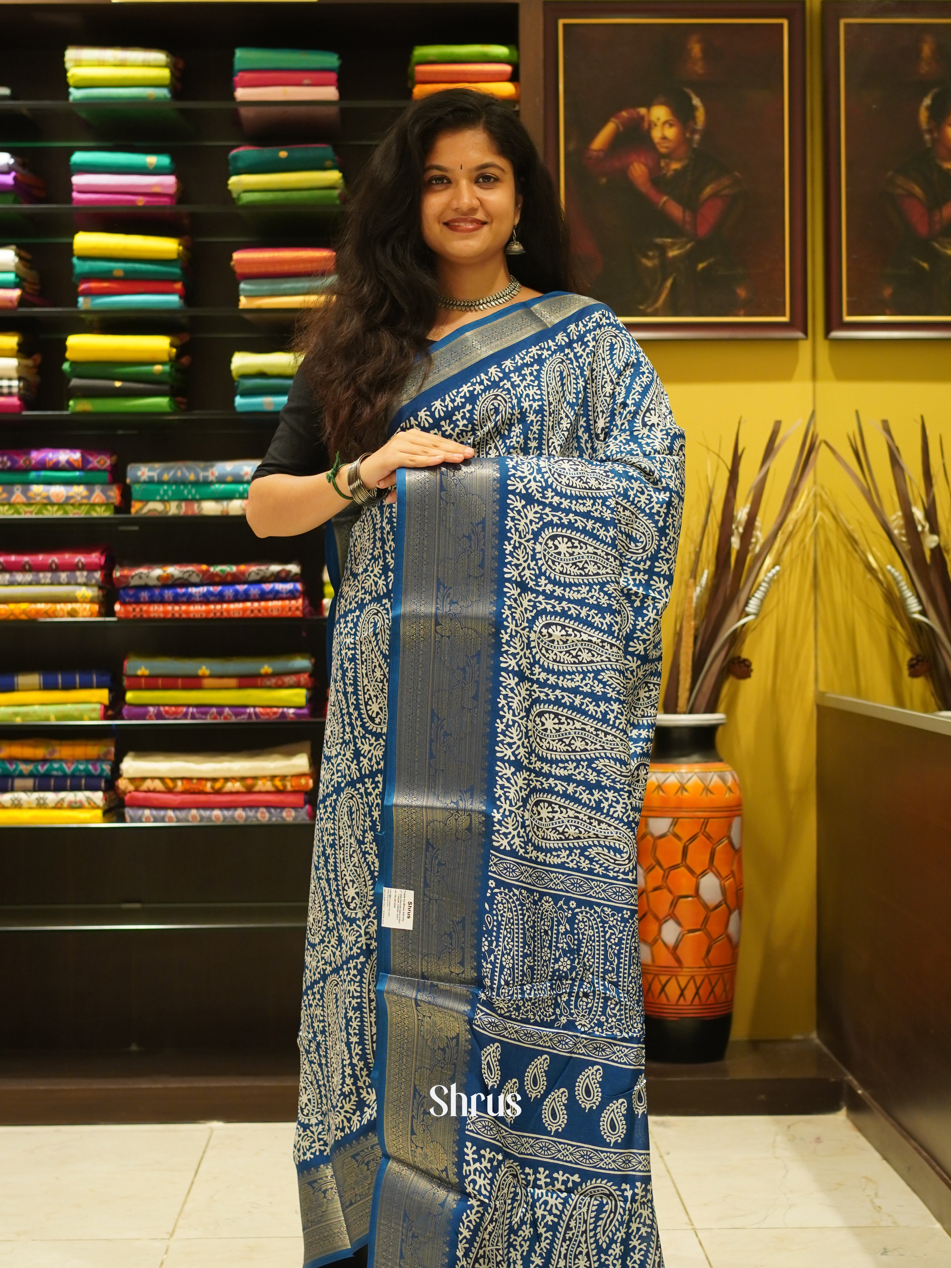 Blue(Single Tone)- Semi crepe Saree - Shop on ShrusEternity.com