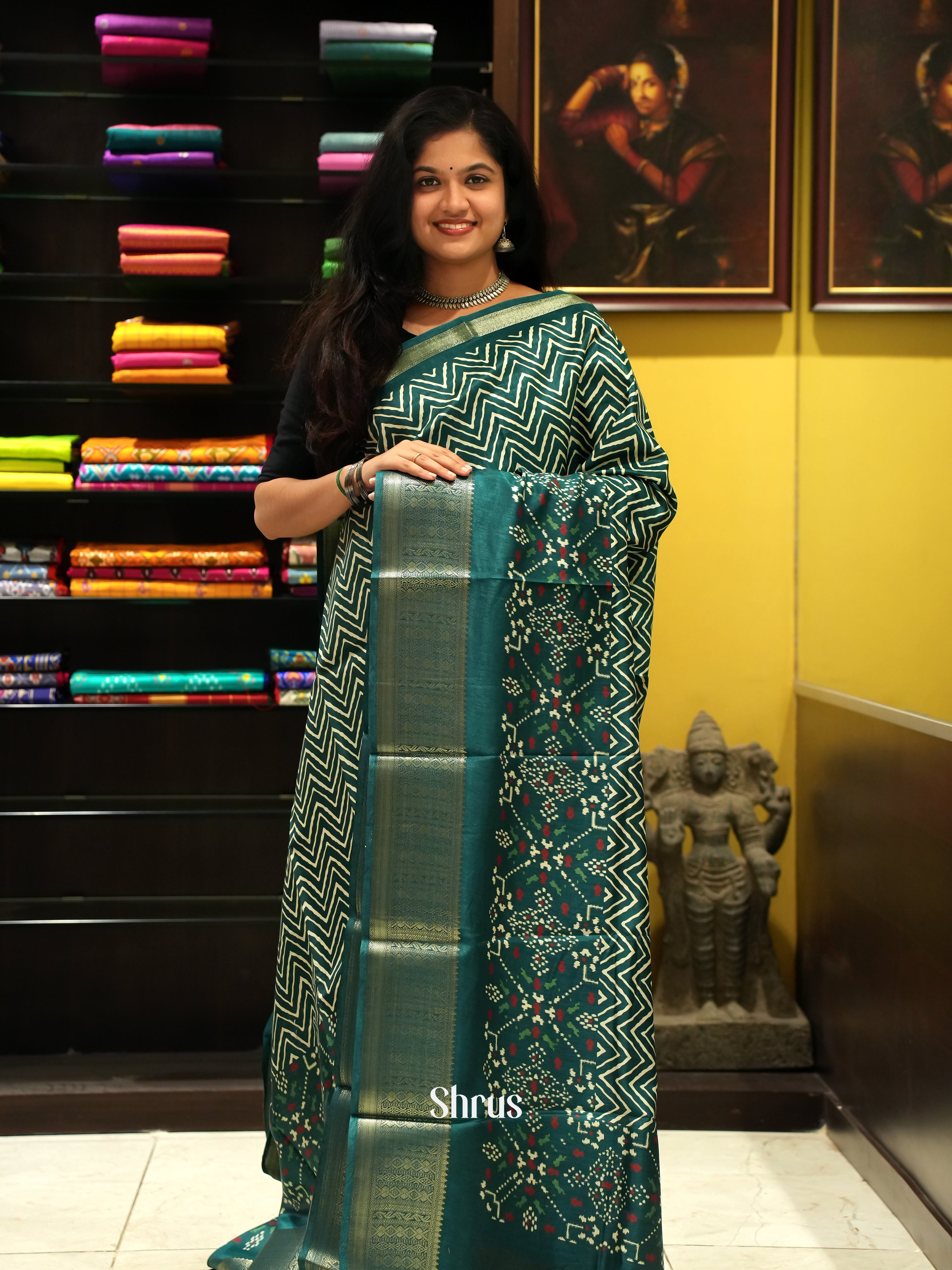 German Blue(Single Tone)- Semi Crepe Saree - Shop on ShrusEternity.com