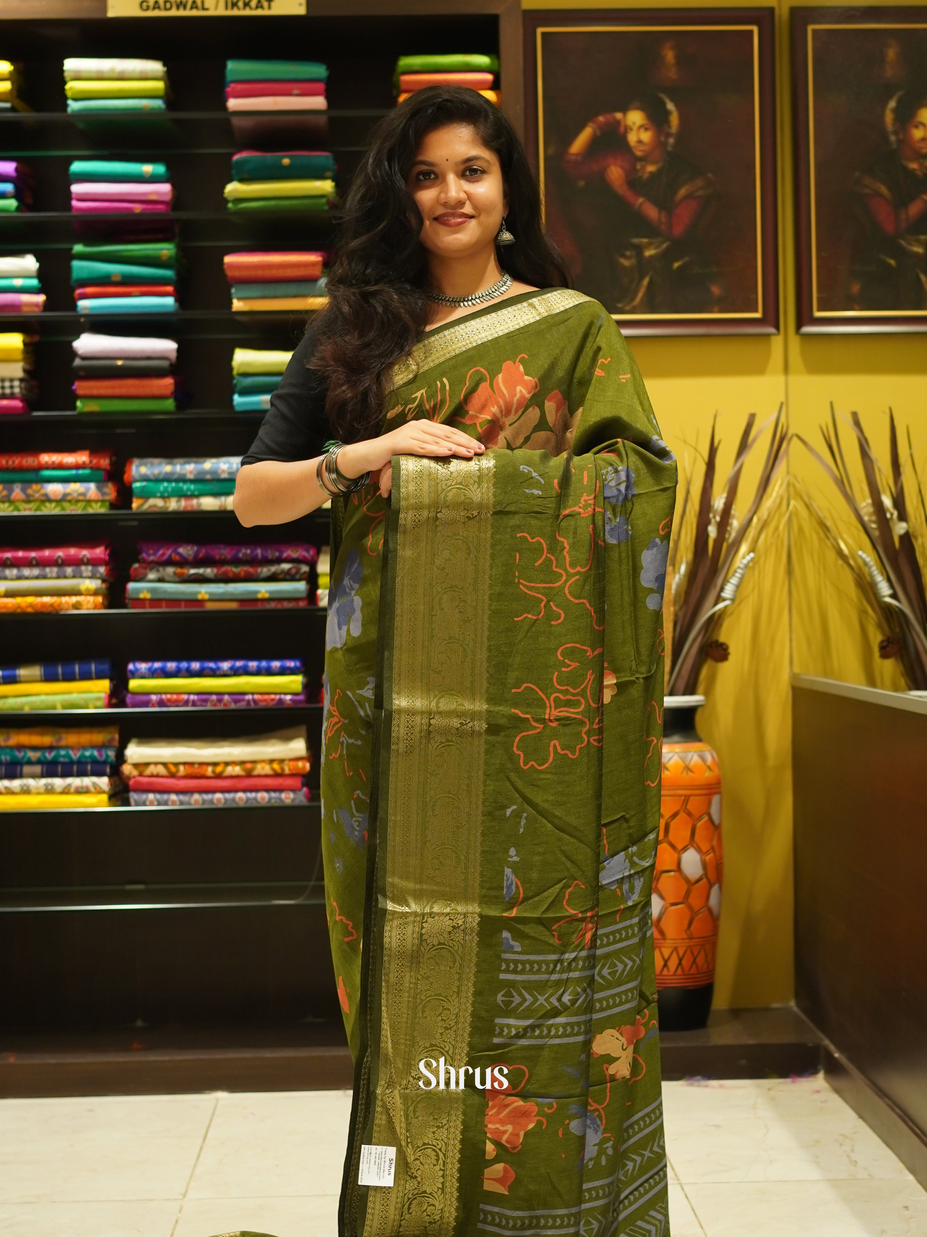Green(Single Tone)- Semi Crepe Saree - Shop on ShrusEternity.com