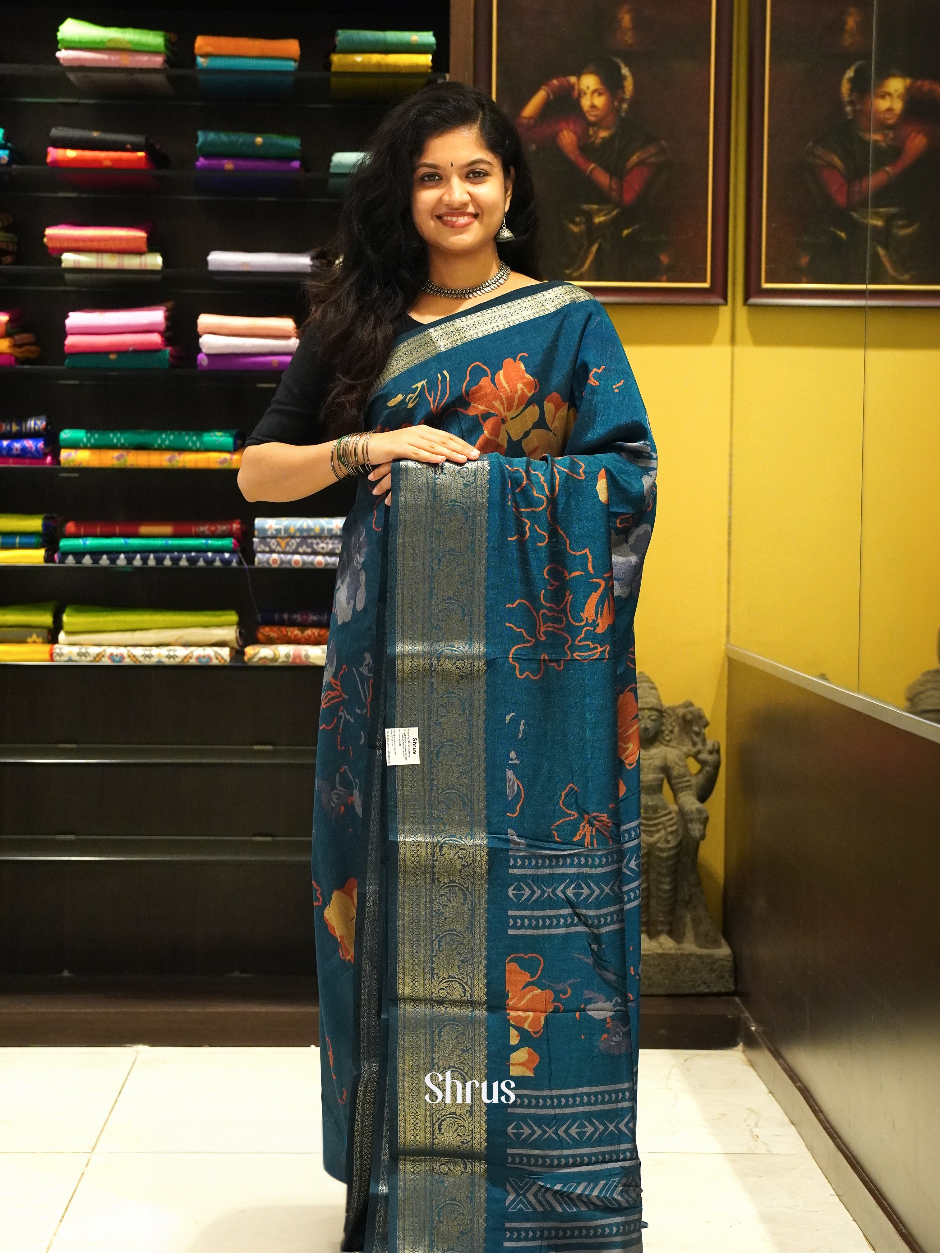 blue(Single Tone)- Semi Crepe Saree - Shop on ShrusEternity.com