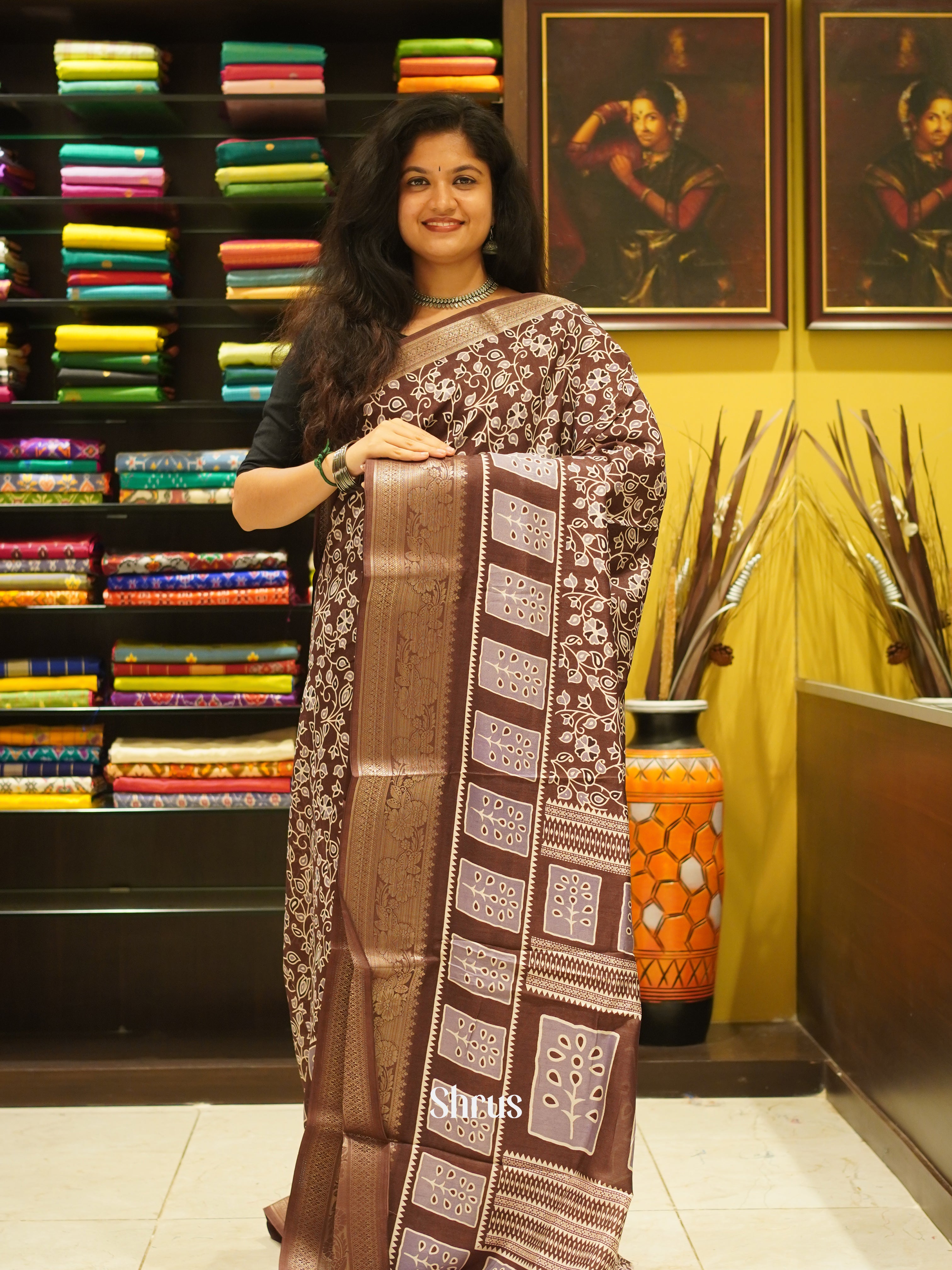 Brown(Single tone) - Semi Crepe Saree - Shop on ShrusEternity.com