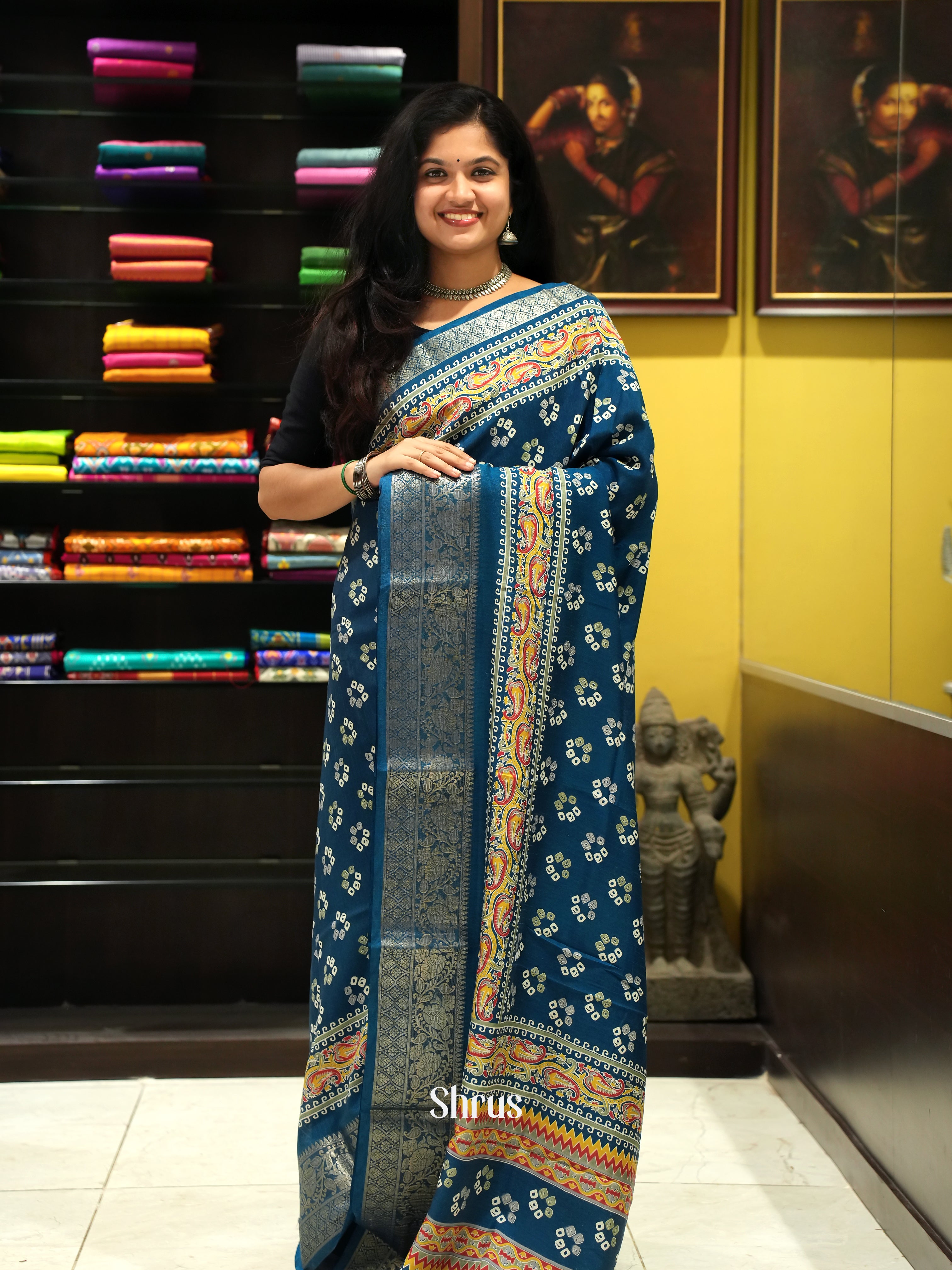 blue(single Tone)- Semi Crepe Saree - Shop on ShrusEternity.com